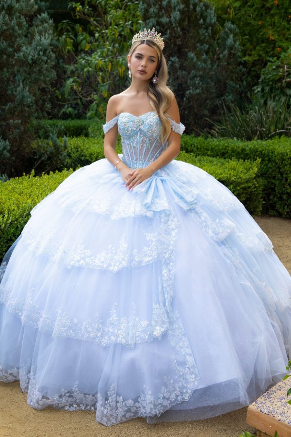 Quinceniera Dresses Glitter Ball Gown Ruffle Sequin Quinceanera Dress Light Blue