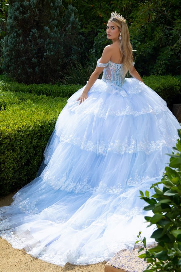 Quinceniera Dresses Glitter Ball Gown Ruffle Sequin Quinceanera Dress Light Blue