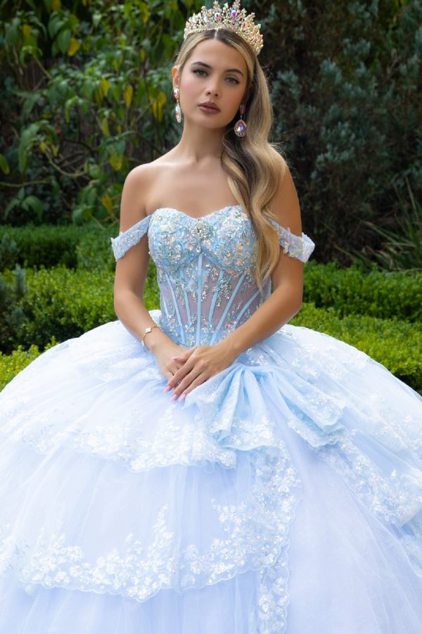 Quinceniera Dresses Glitter Ball Gown Ruffle Sequin Quinceanera Dress Light Blue