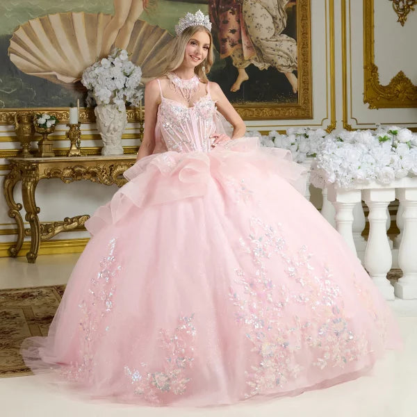 Long Ball Gown Corset Glitter Quinceanera Dress - Blush / 3XL Long Ball Gown Corset Glitter Quinceanera Dress - Blush / 3XL
