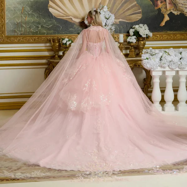 Quinceniera Dresses Long Ball Gown Corset Glitter Quinceanera Dress Blush