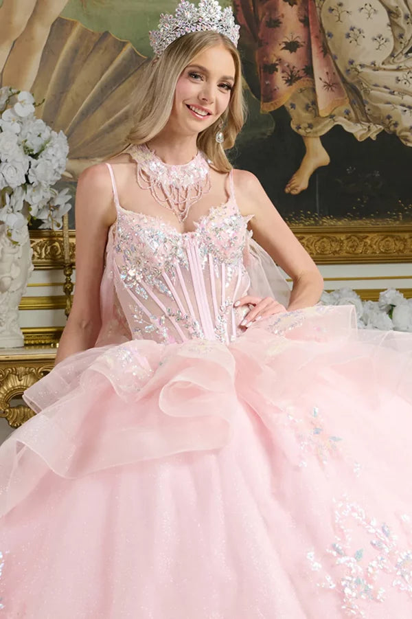 Quinceniera Dresses Long Ball Gown Corset Glitter Quinceanera Dress Blush