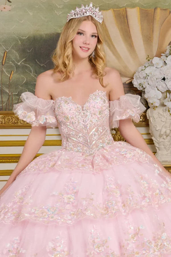 Quinceanera Dress Glitter Corset Long Ball Gown