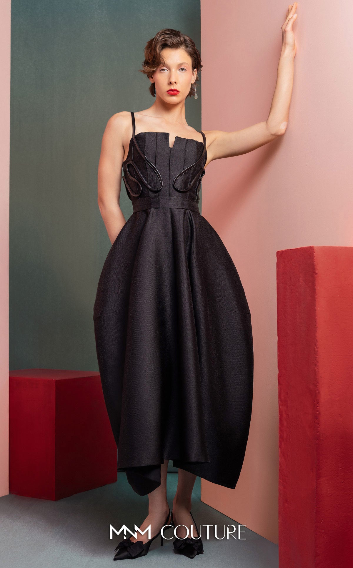 Cocktail Dresses Midi Cocktail Evening Dress MNM Couture GOF2501 Black