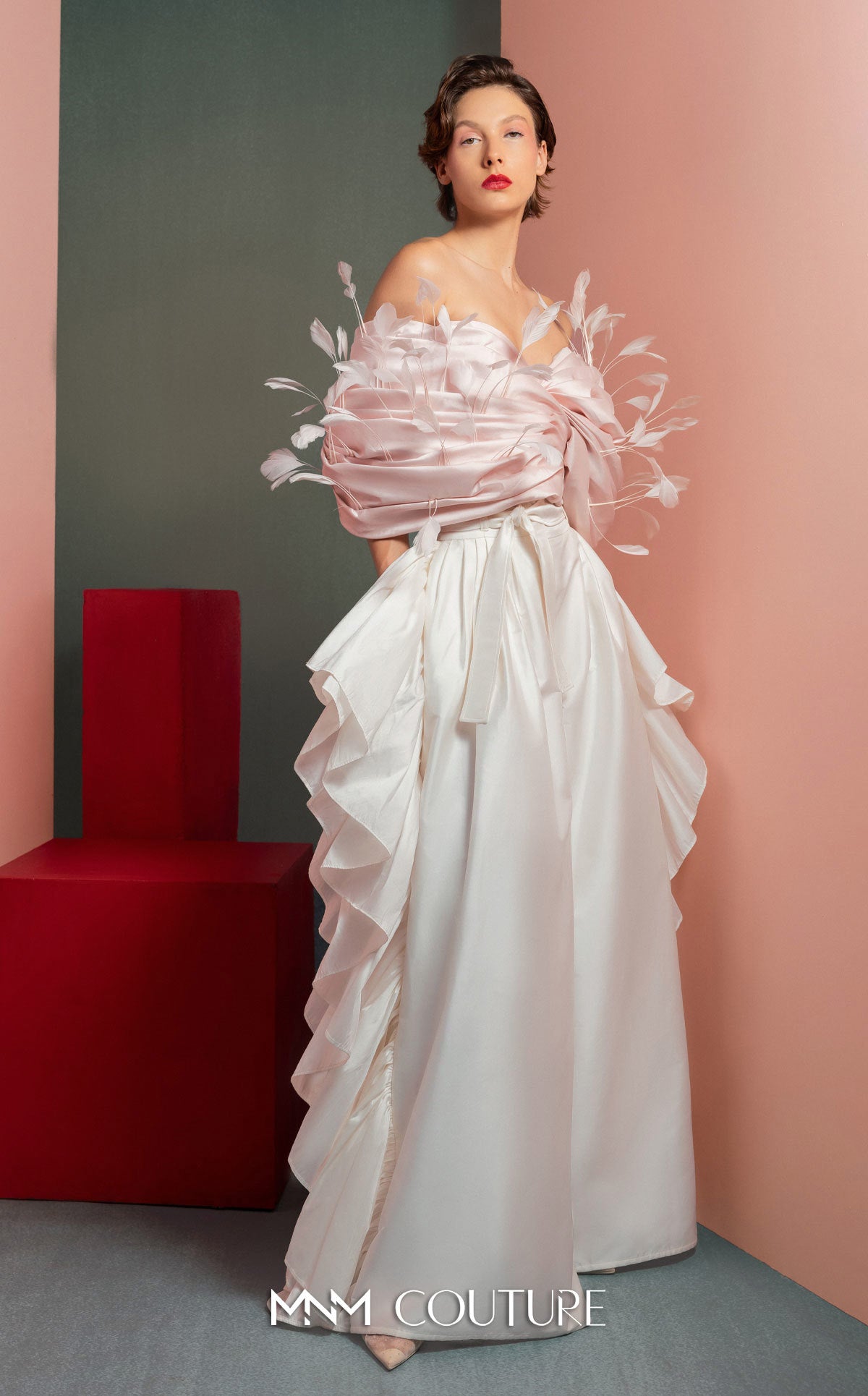 Ruffle Long Evening Pant Suit MNM Couture GOF2504