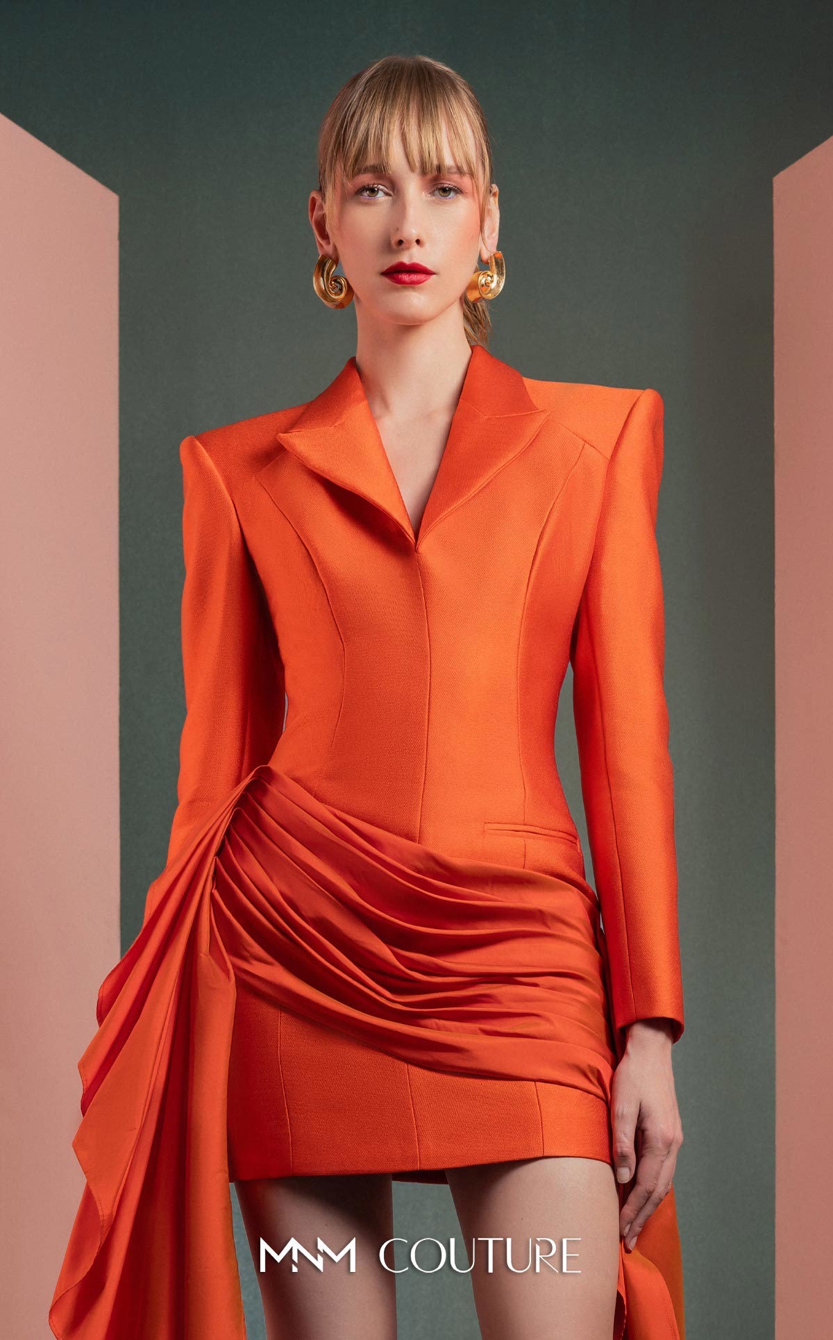 Cocktail Dresses Long Sleeve Cocktail Fitted Short Dress MNM Couture GOF2507 Orange