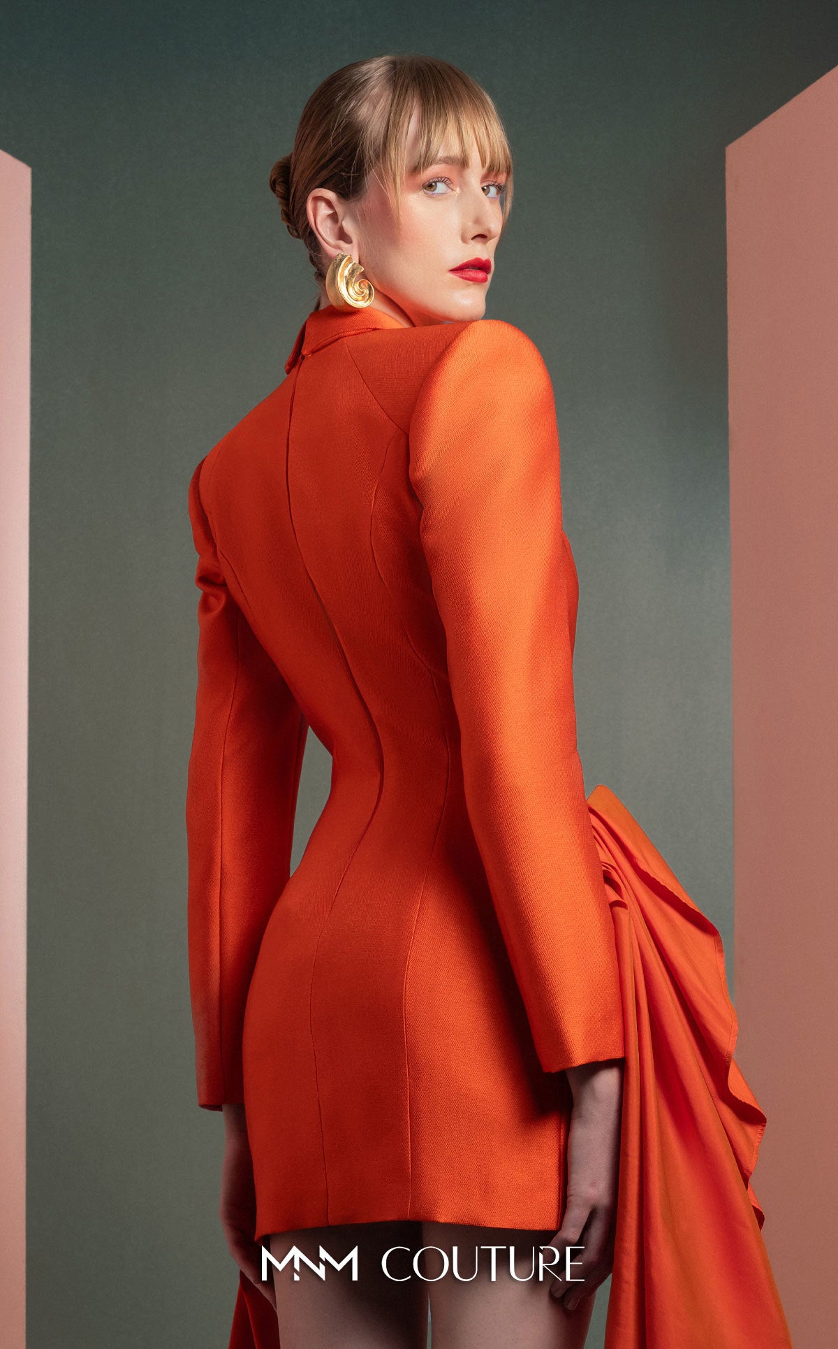 Cocktail Dresses Long Sleeve Cocktail Fitted Short Dress MNM Couture GOF2507 Orange