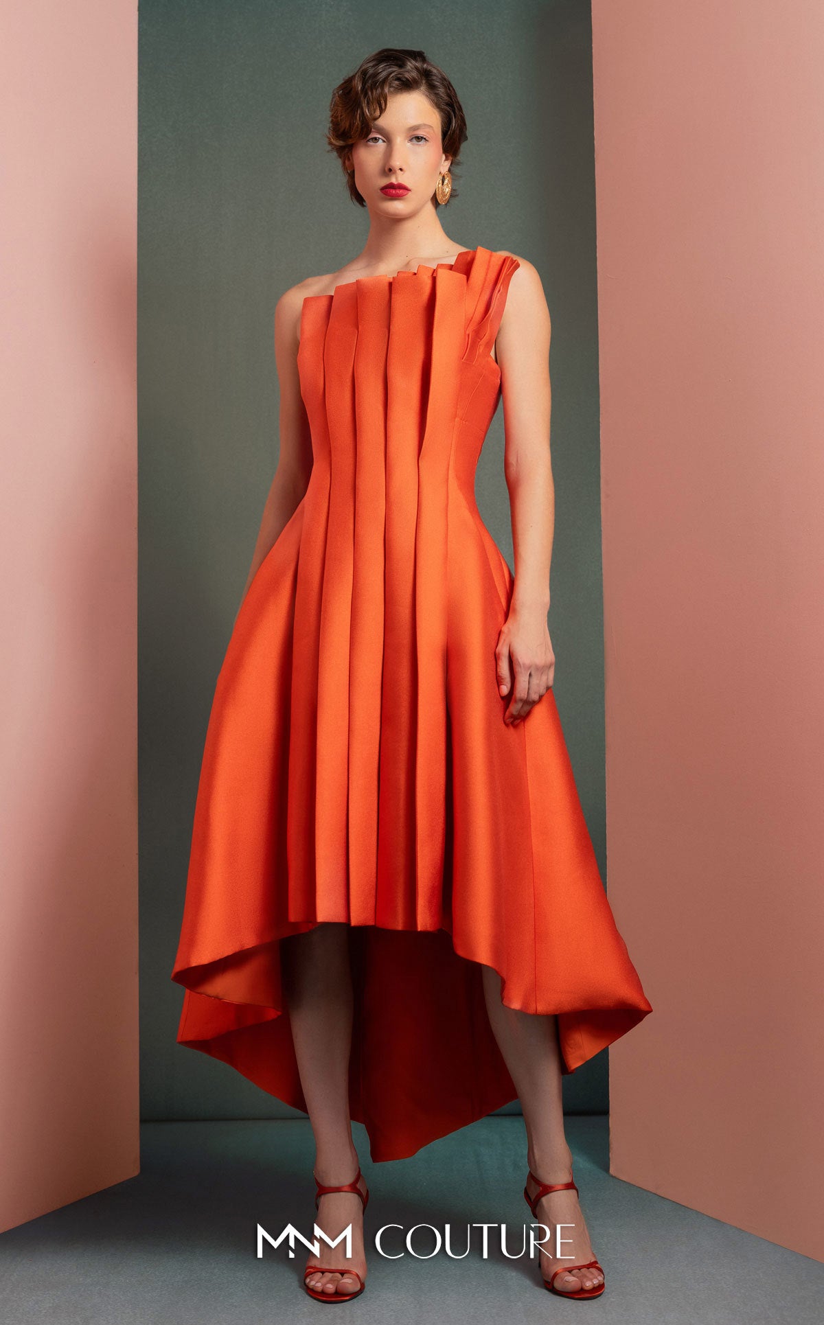 Cocktail Dresses High Low Evening Ruffle Cocktail Dress MNM Couture GOF2510 Orange