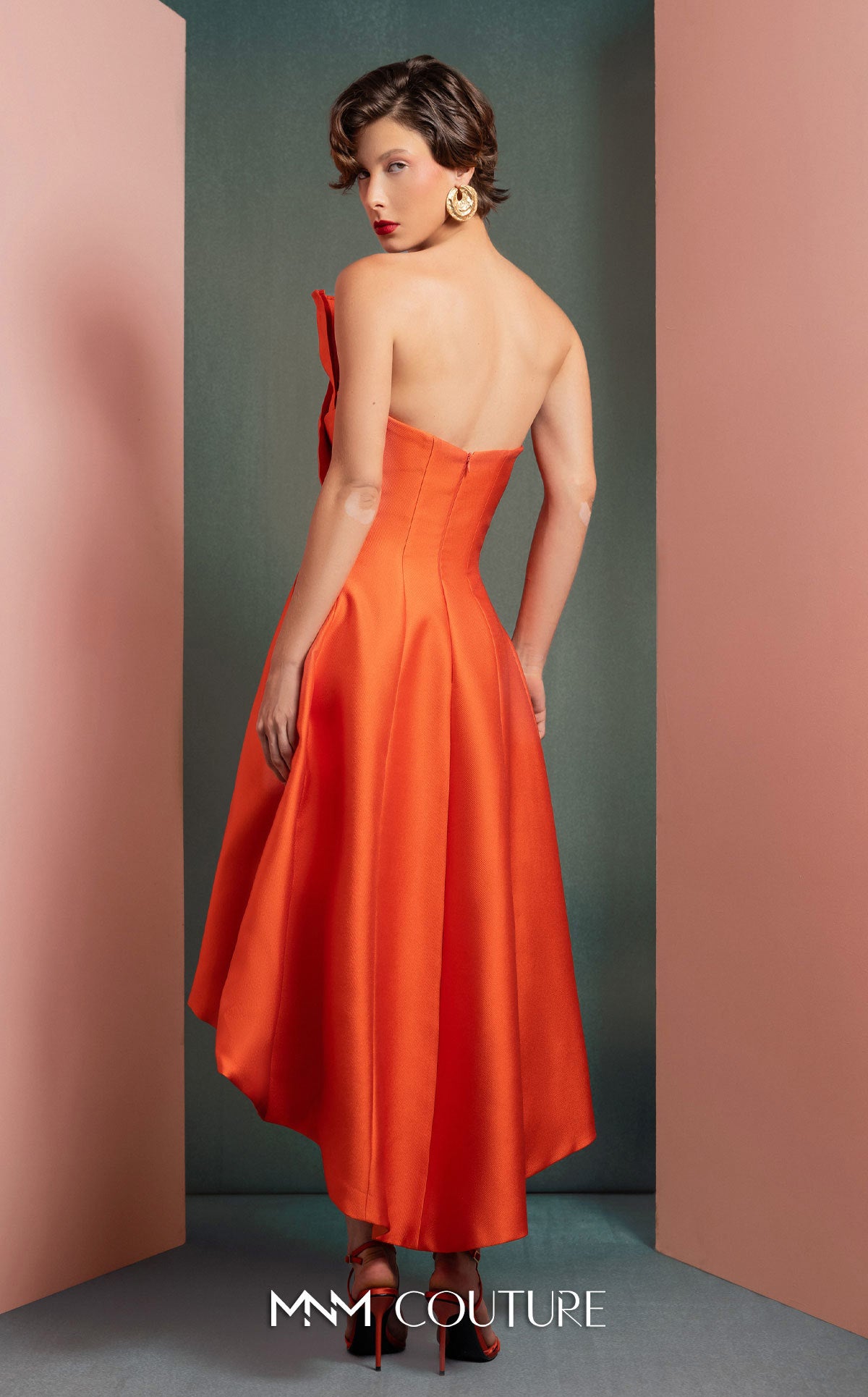 Cocktail Dresses High Low Evening Ruffle Cocktail Dress MNM Couture GOF2510 Orange