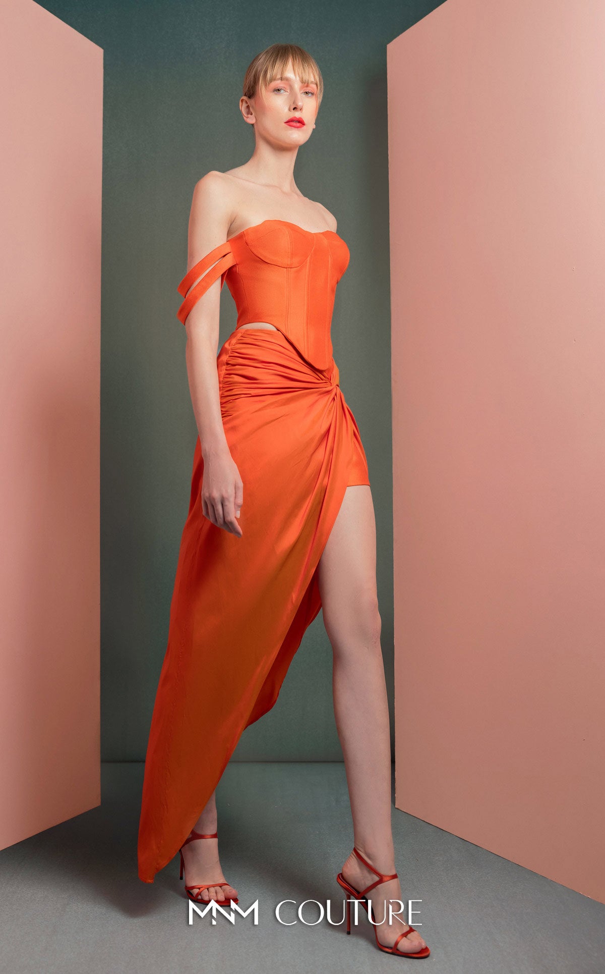 Cocktail Dresses Corset Cocktail High Low Two Piece Dress MNM Couture GOF2513 Orange