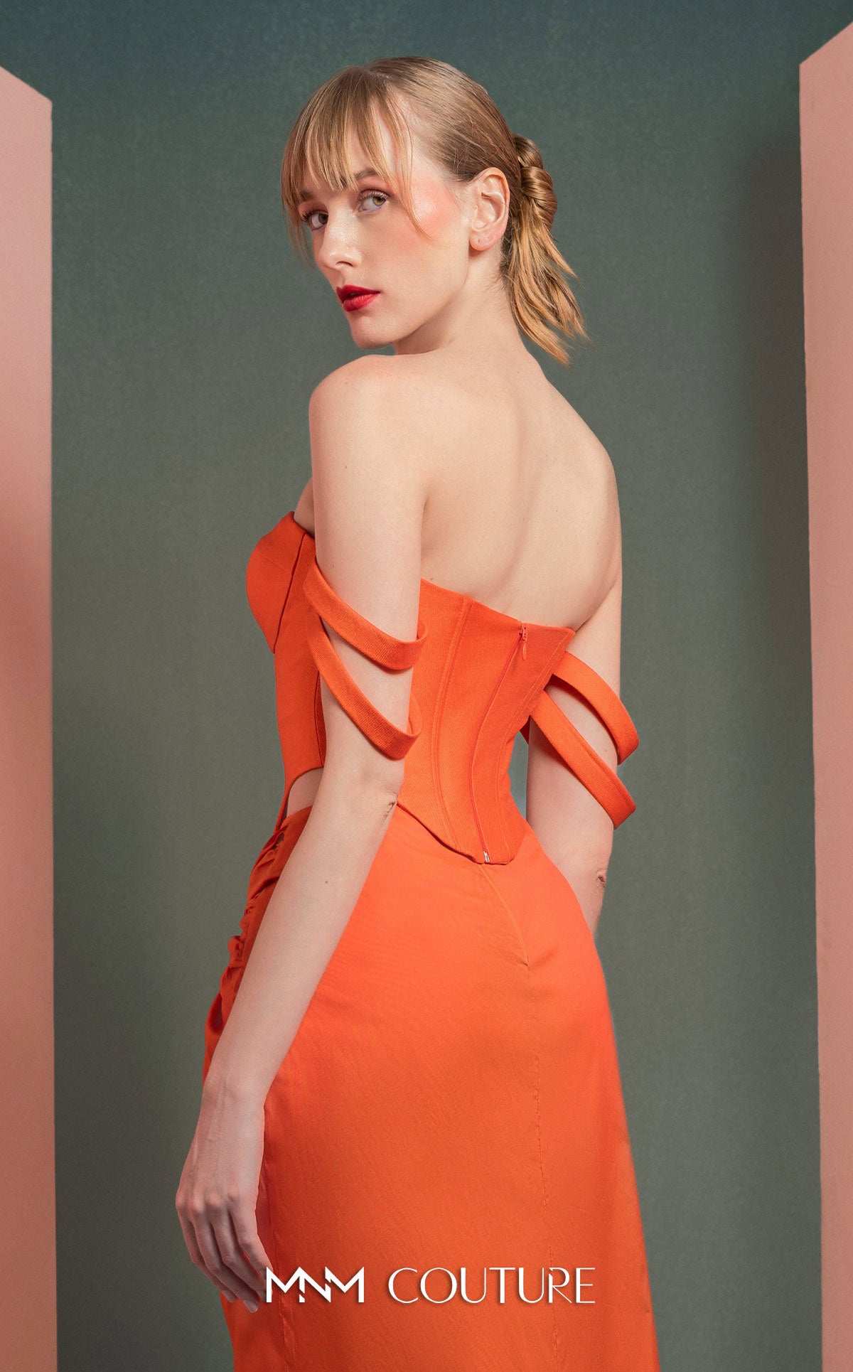Cocktail Dresses Corset Cocktail High Low Two Piece Dress MNM Couture GOF2513 Orange