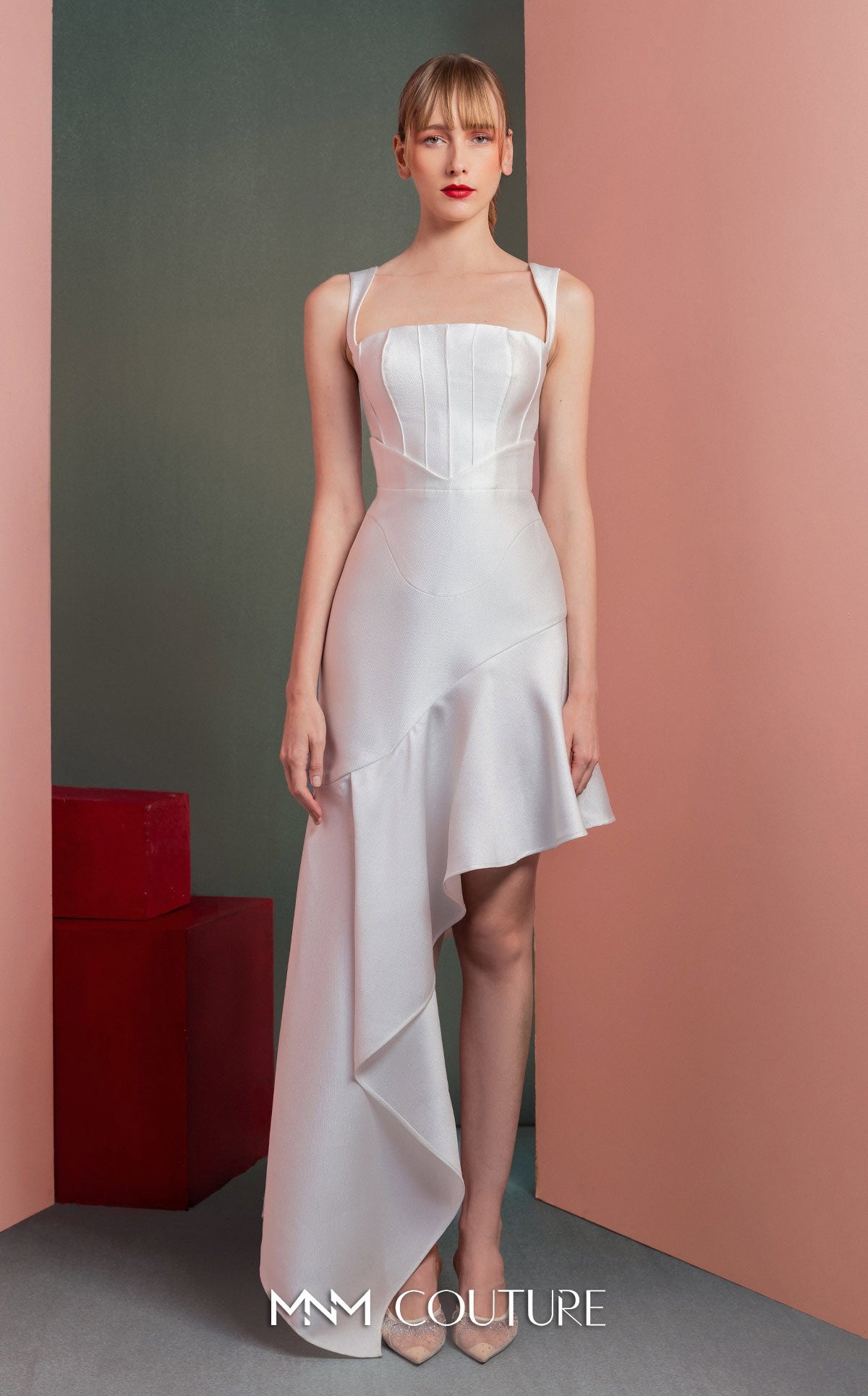 Cocktail Dresses High Low Cocktail Evening Dress MNM Couture GOF2517 Off White