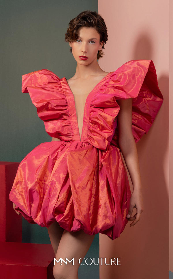 V-Neck Short Taffeta Cocktail Dress by MNM Couture GOF2518