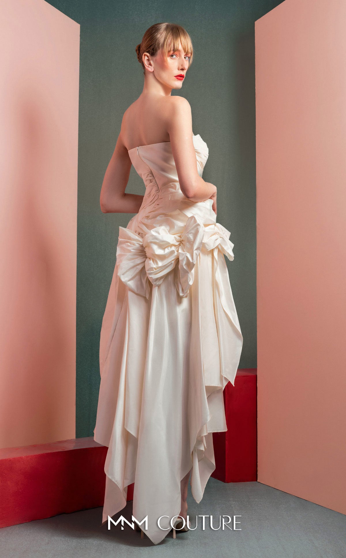 Cocktail Dresses High Low Cocktail Evening Ruffle Dress MNM Couture GOF2519 Off White