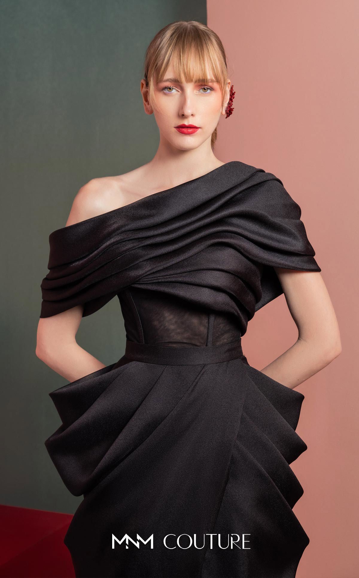 Cocktail Dresses Two Piece Pleated Evening Cocktail Dress MNM Couture GOF2528 Black