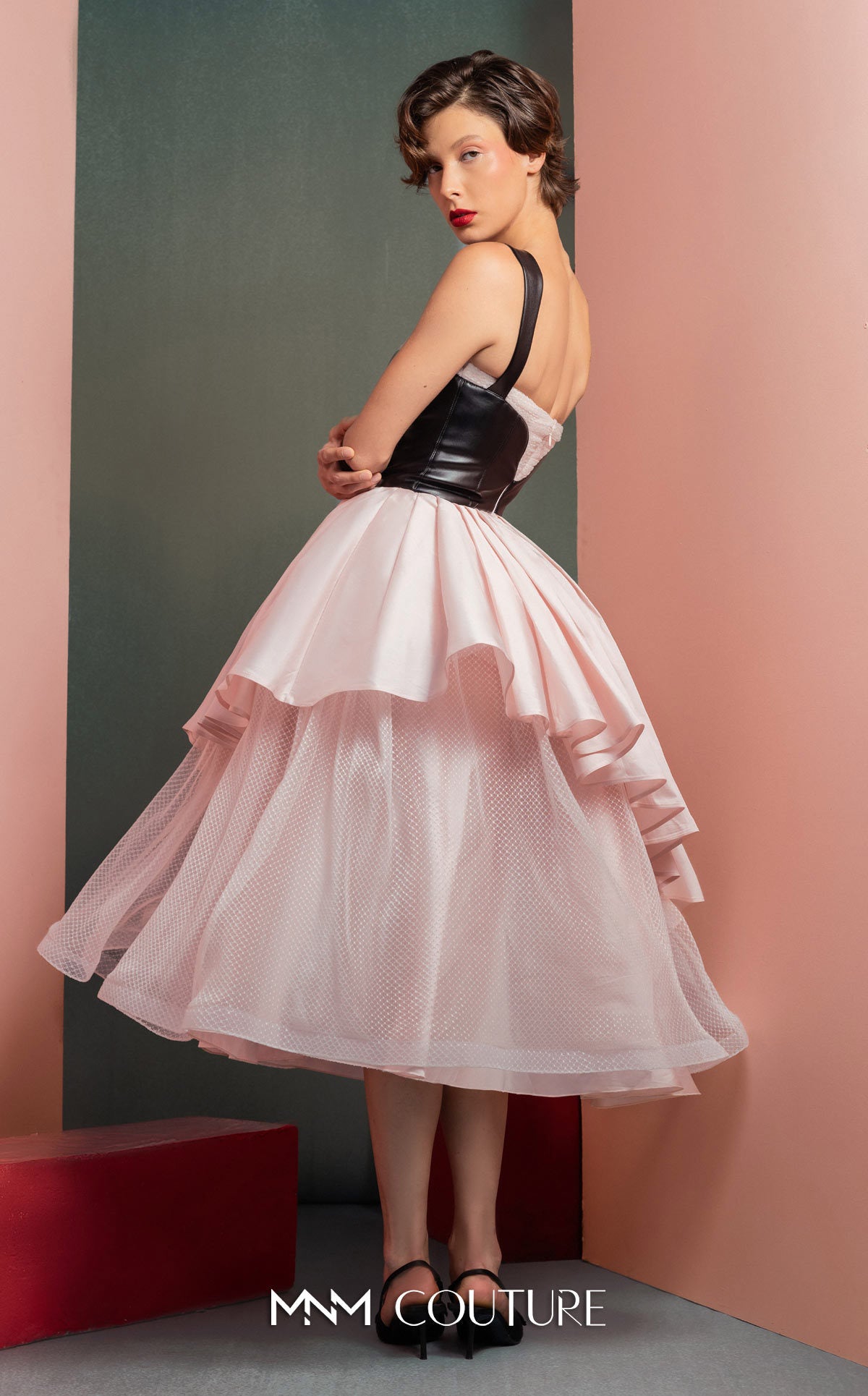 Cocktail Dresses Midi Pleated Evening Cocktail Dress MNM Couture GOF2530 Black/White