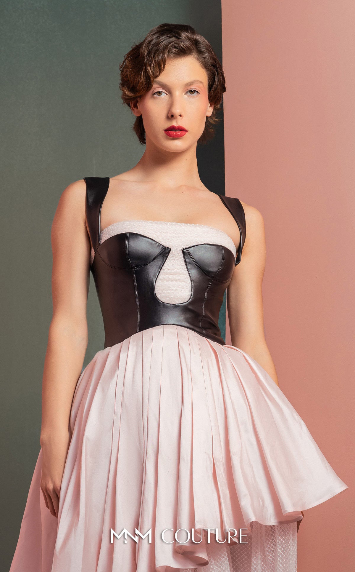 Cocktail Dresses Midi Pleated Evening Cocktail Dress MNM Couture GOF2530 Black/White