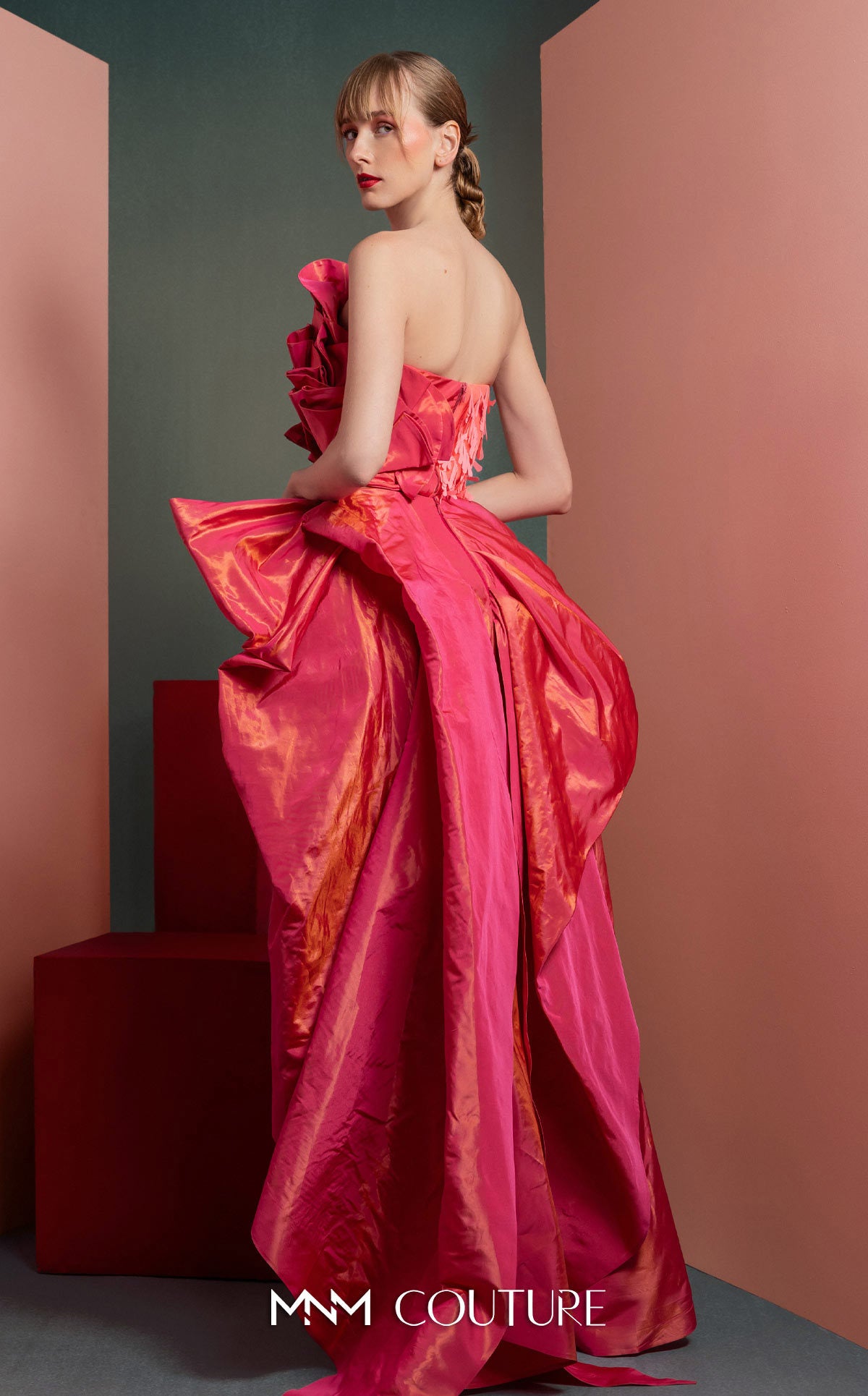 Cocktail Dresses Two Piece High Low Metallic Cocktail Dress MNM Couture GOF2531 Coral