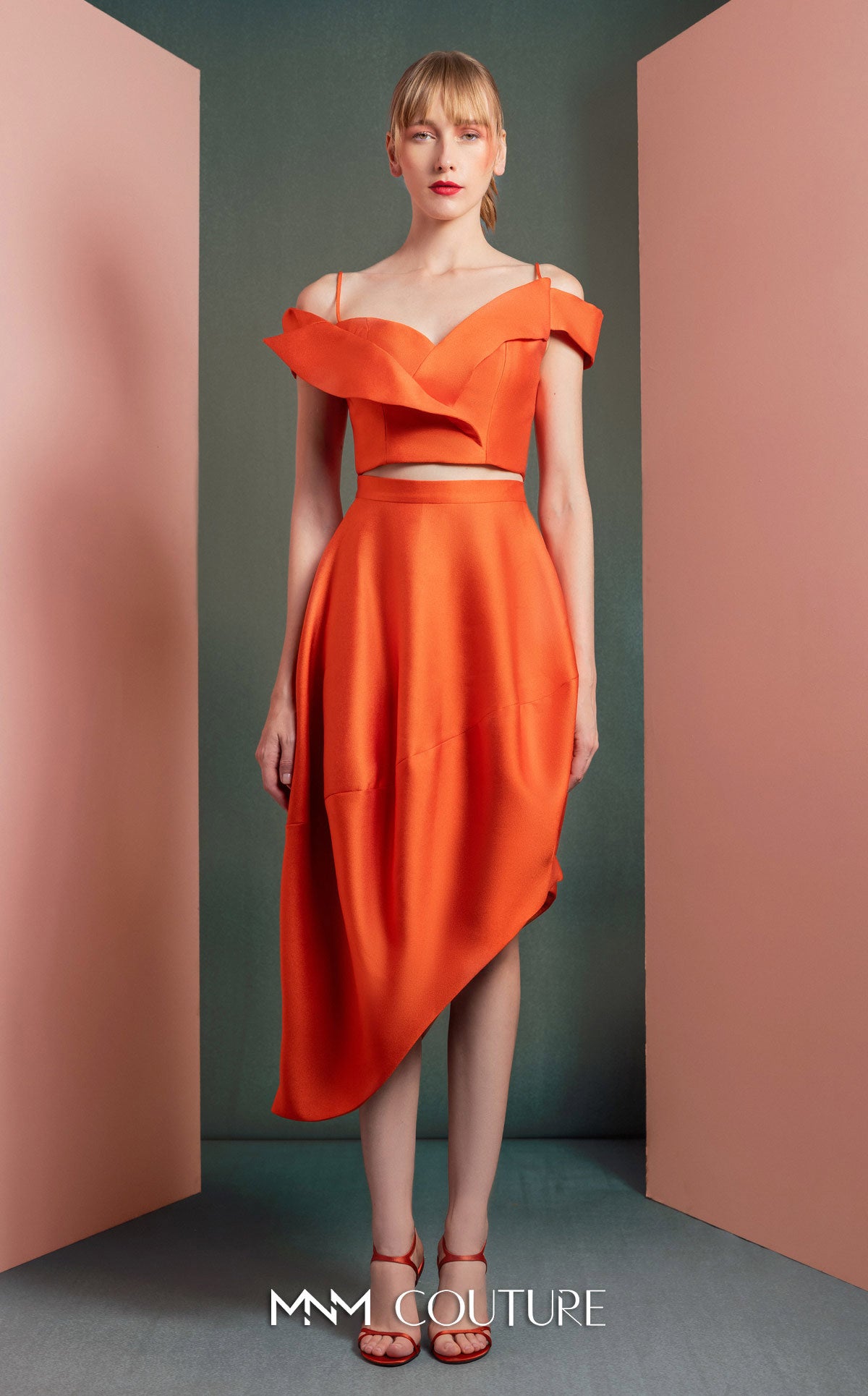 Cocktail Dresses High Low Two Piece Cocktail Evening Dress MNM Couture GOF2537 Orange