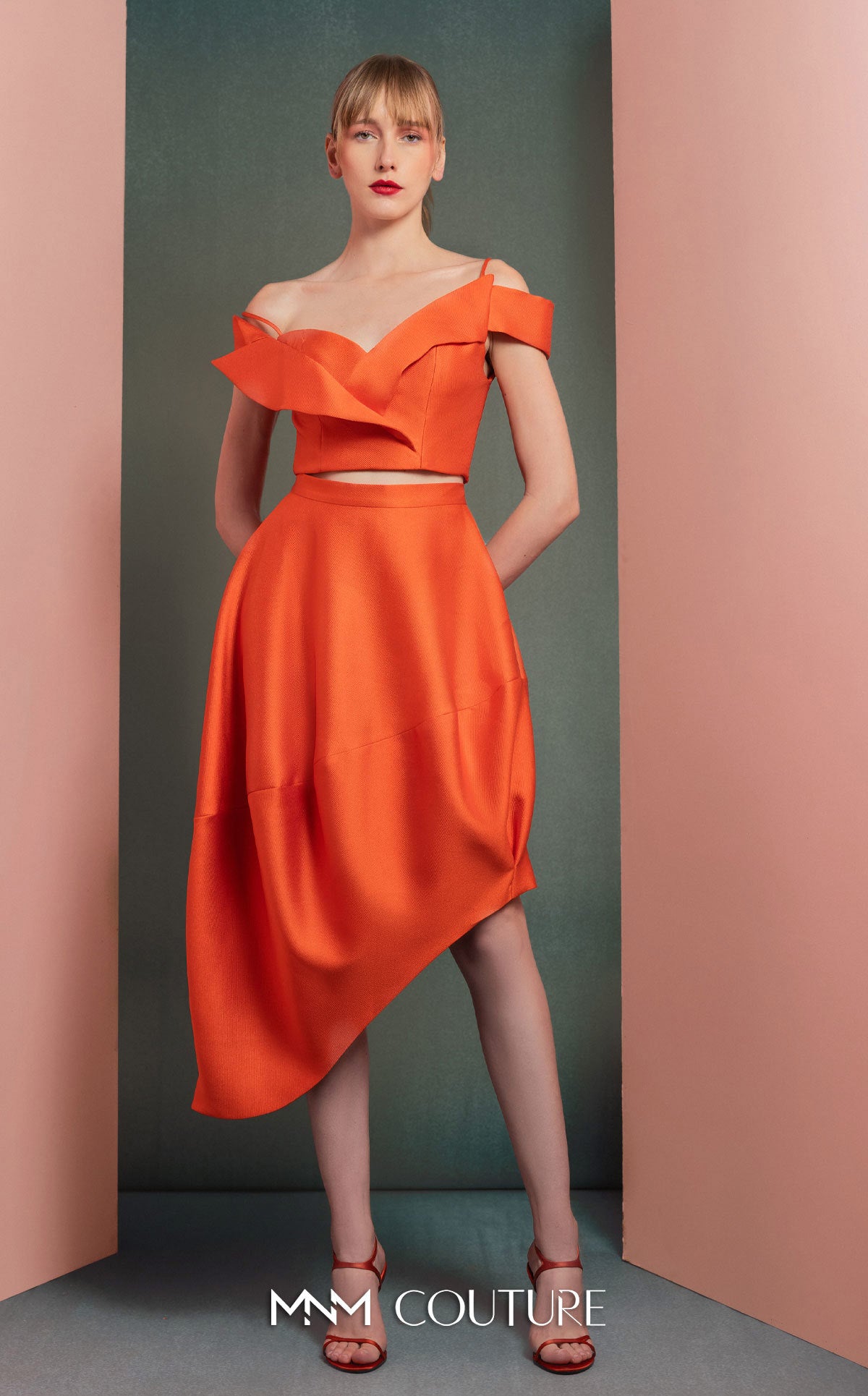 Cocktail Dresses High Low Two Piece Cocktail Evening Dress MNM Couture GOF2537 Orange
