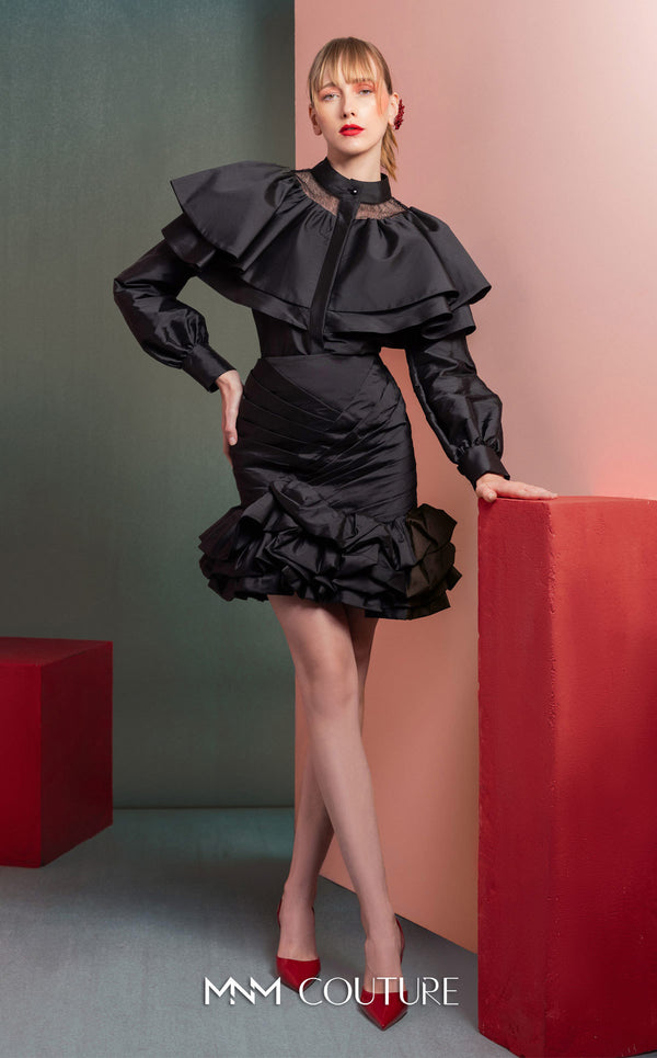 High Neck Short Satin Cocktail Dress by MNM Couture GOF2539