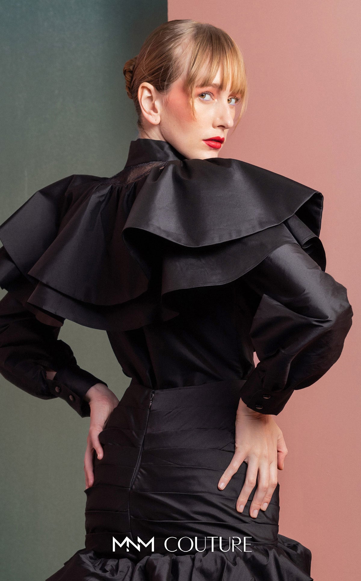 High Neck Short Satin Cocktail Dress by MNM Couture GOF2539 in Black