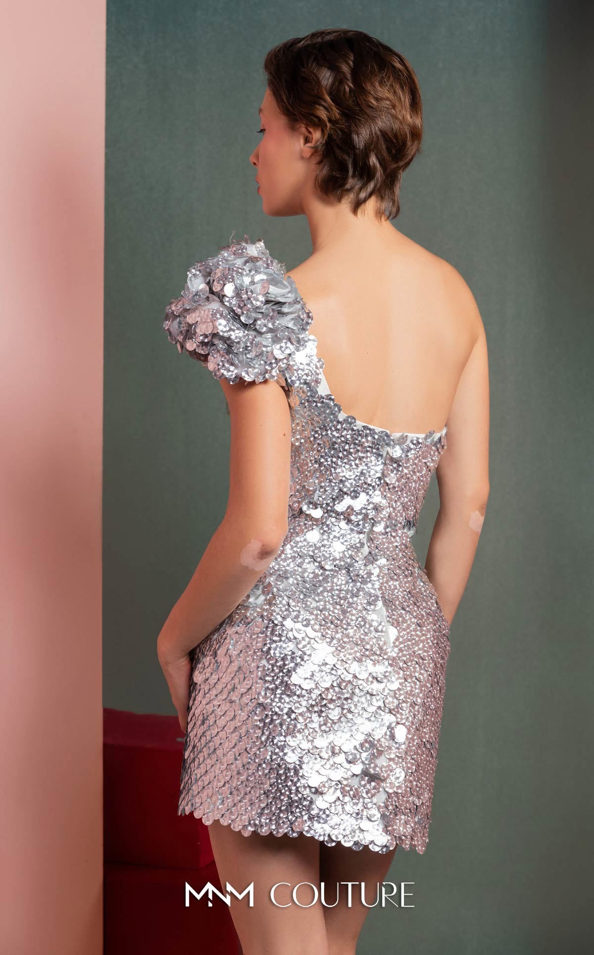 Cocktail Dresses Short Evening Sequin Mini Cocktail Dress MNM Couture GOF2541 Silver