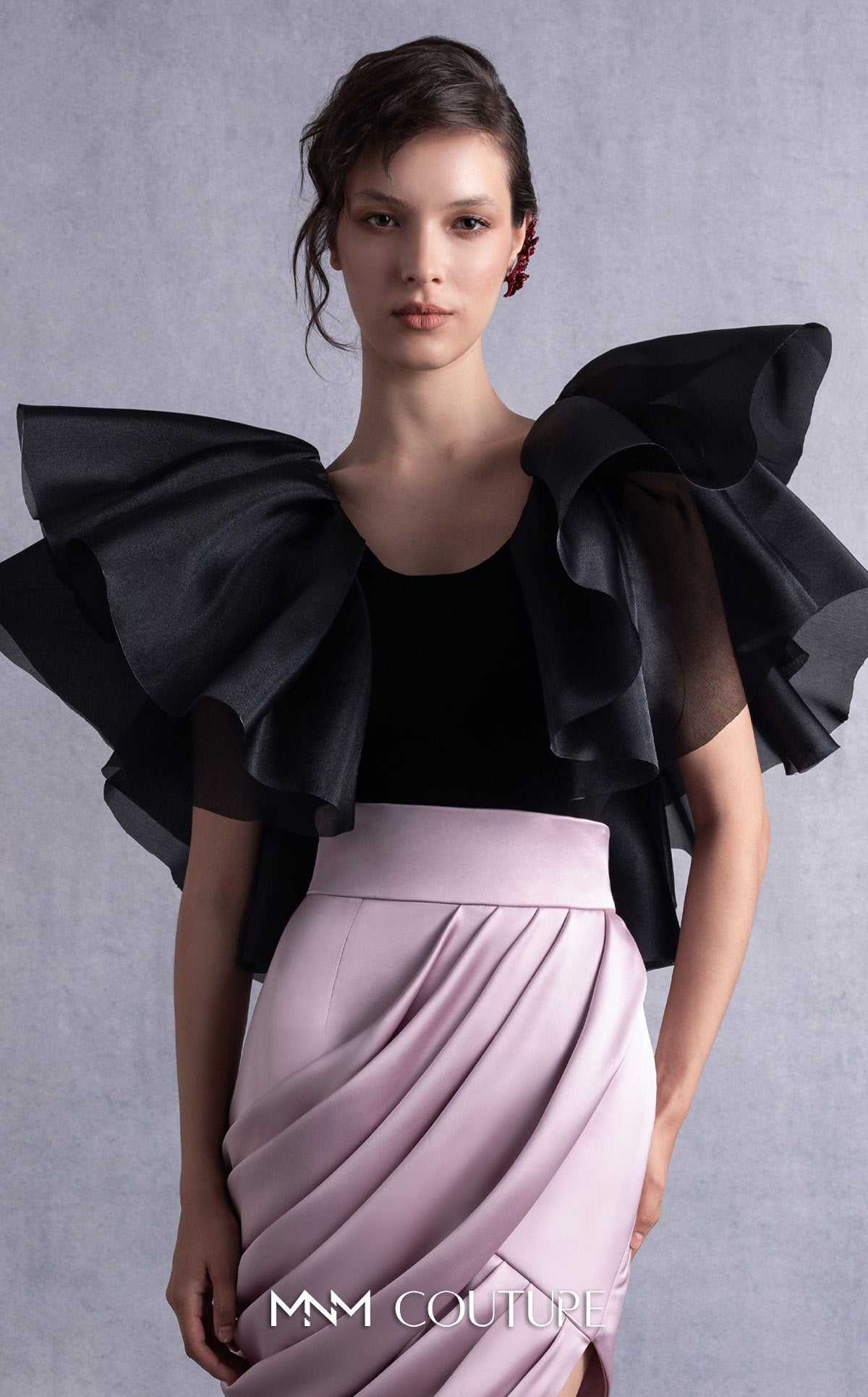 Scoop Neck Short Organza Cocktail Dress by MNM Couture GOS2503 in Black/Pink