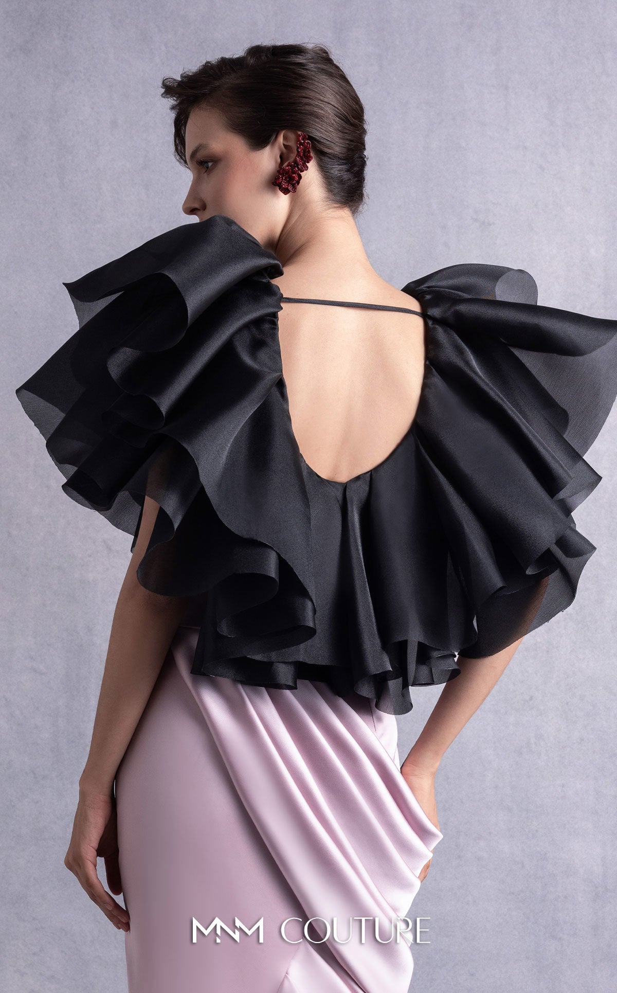 Scoop Neck Short Organza Cocktail Dress by MNM Couture GOS2503 in Black/Pink