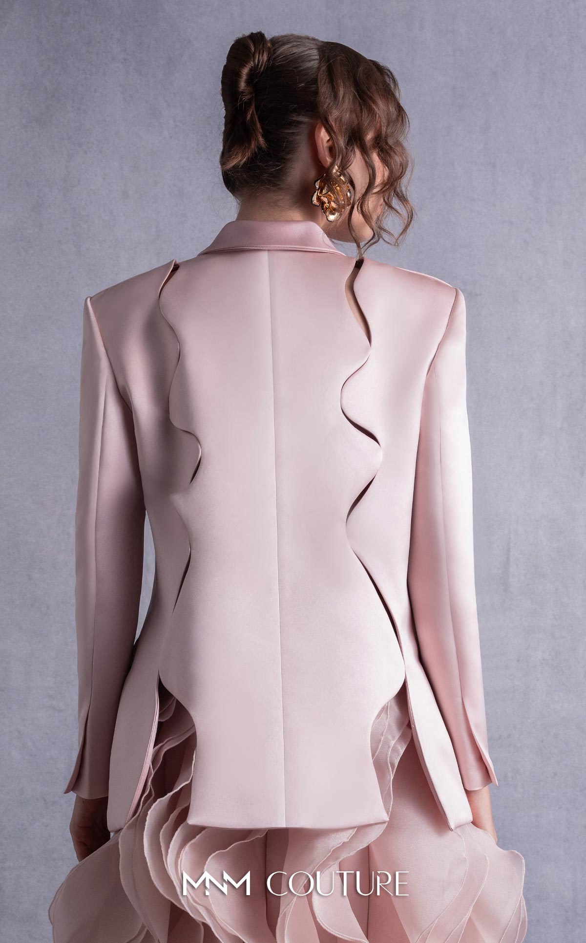 Notched Collar Midi Chiffon Mother of the Bride Dress by MNM Couture GOS2504 in Pink