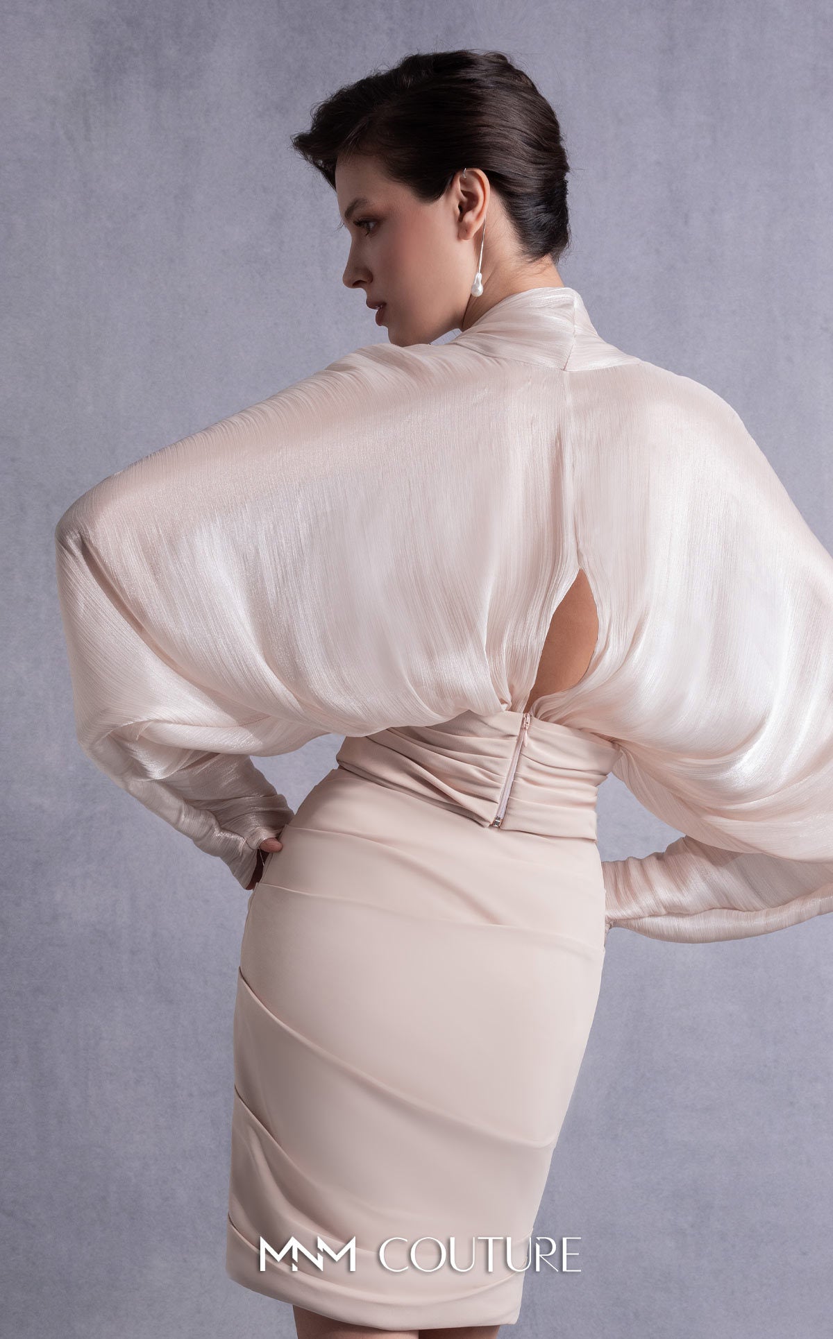 Plunge Short Jersey Cocktail Dress by MNM Couture GOS2505 in Nude