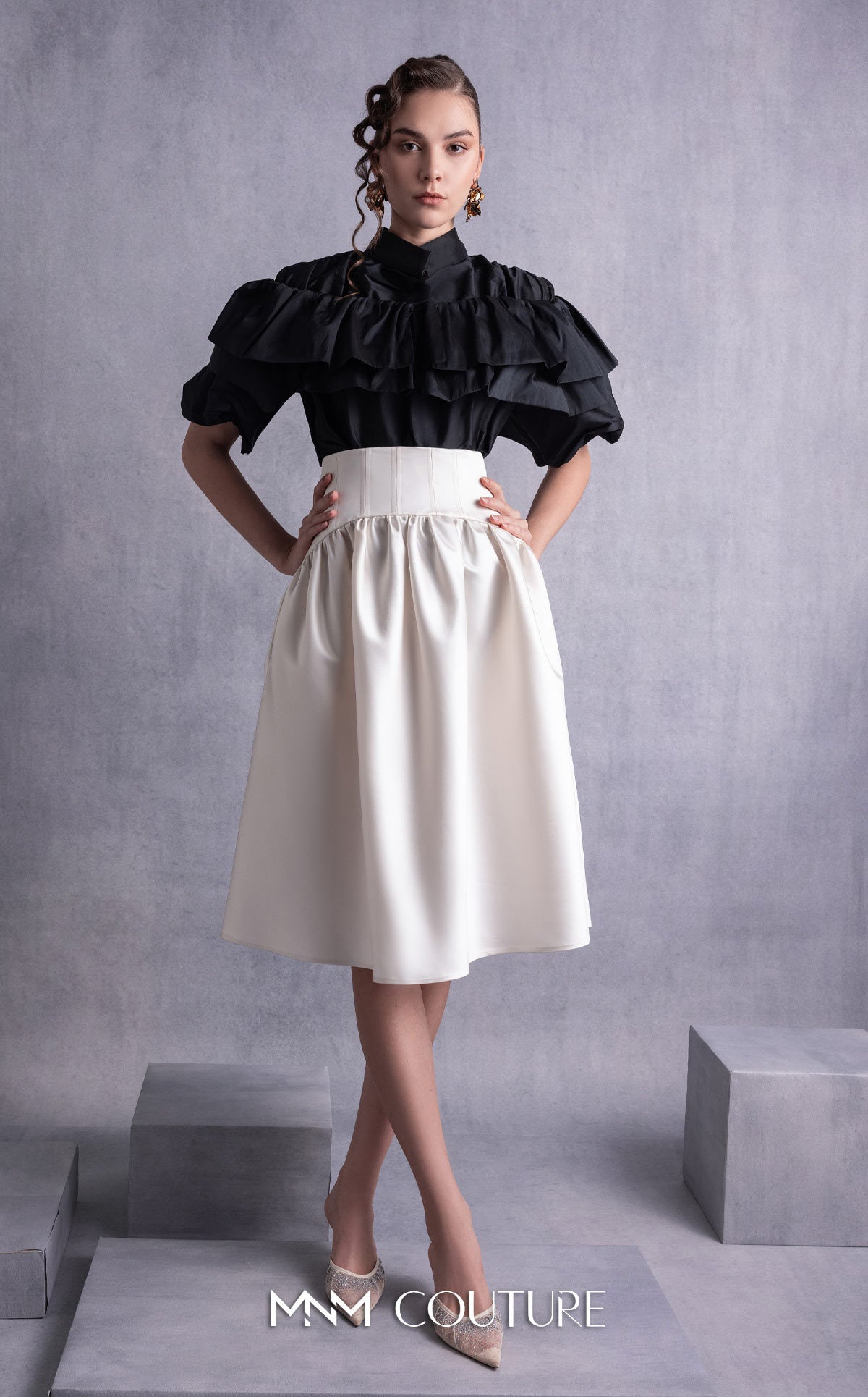 High Neck Short Ruffled Cocktail Dress by MNM Couture GOS2506 in Black/Gold