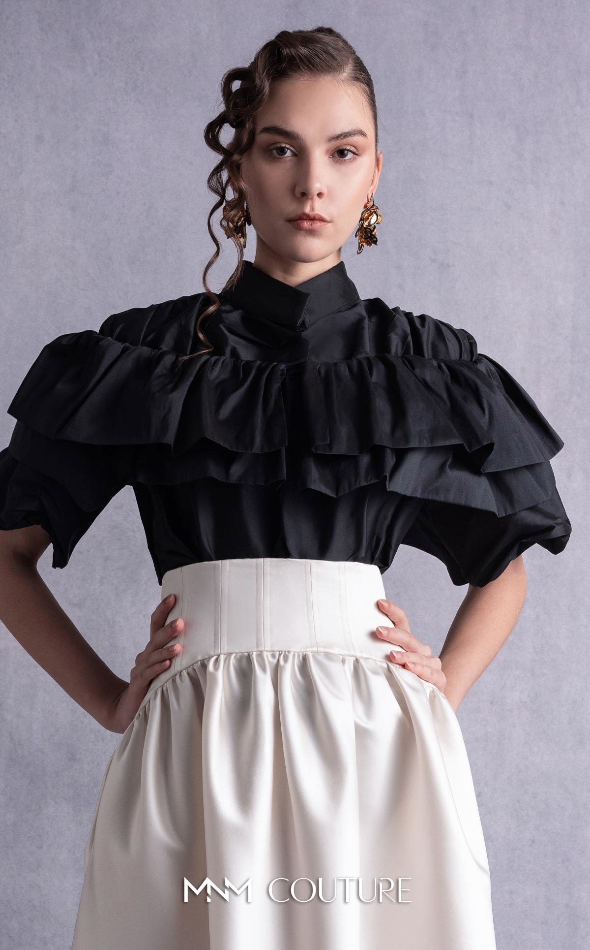 High Neck Short Ruffled Cocktail Dress by MNM Couture GOS2506 in Black/Gold