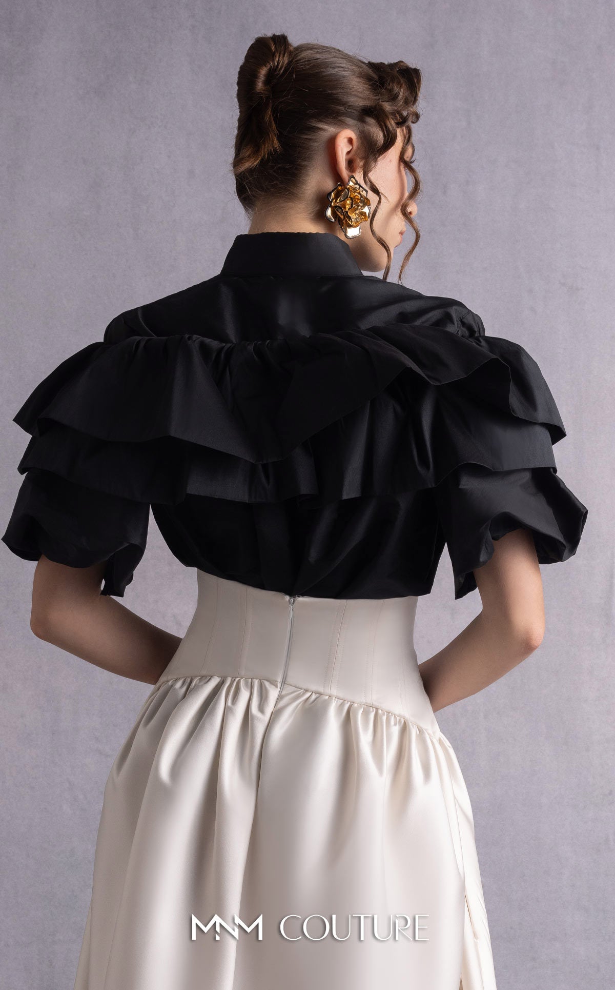 High Neck Short Ruffled Cocktail Dress by MNM Couture GOS2506 in Black/Gold