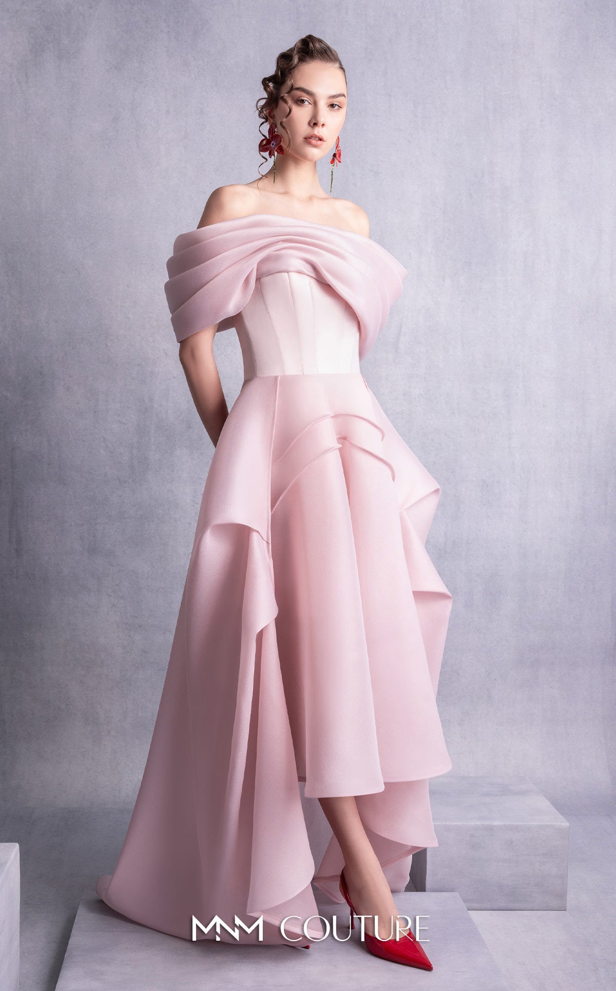 Formal Dresses Pleated A Line High Low Prom Formal Dress MNM Couture GOS2513 Pink