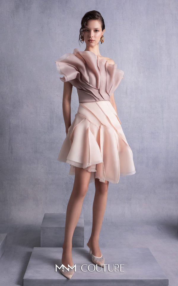 Asymmetric Short Organza Cocktail Dress by MNM Couture GOS2514
