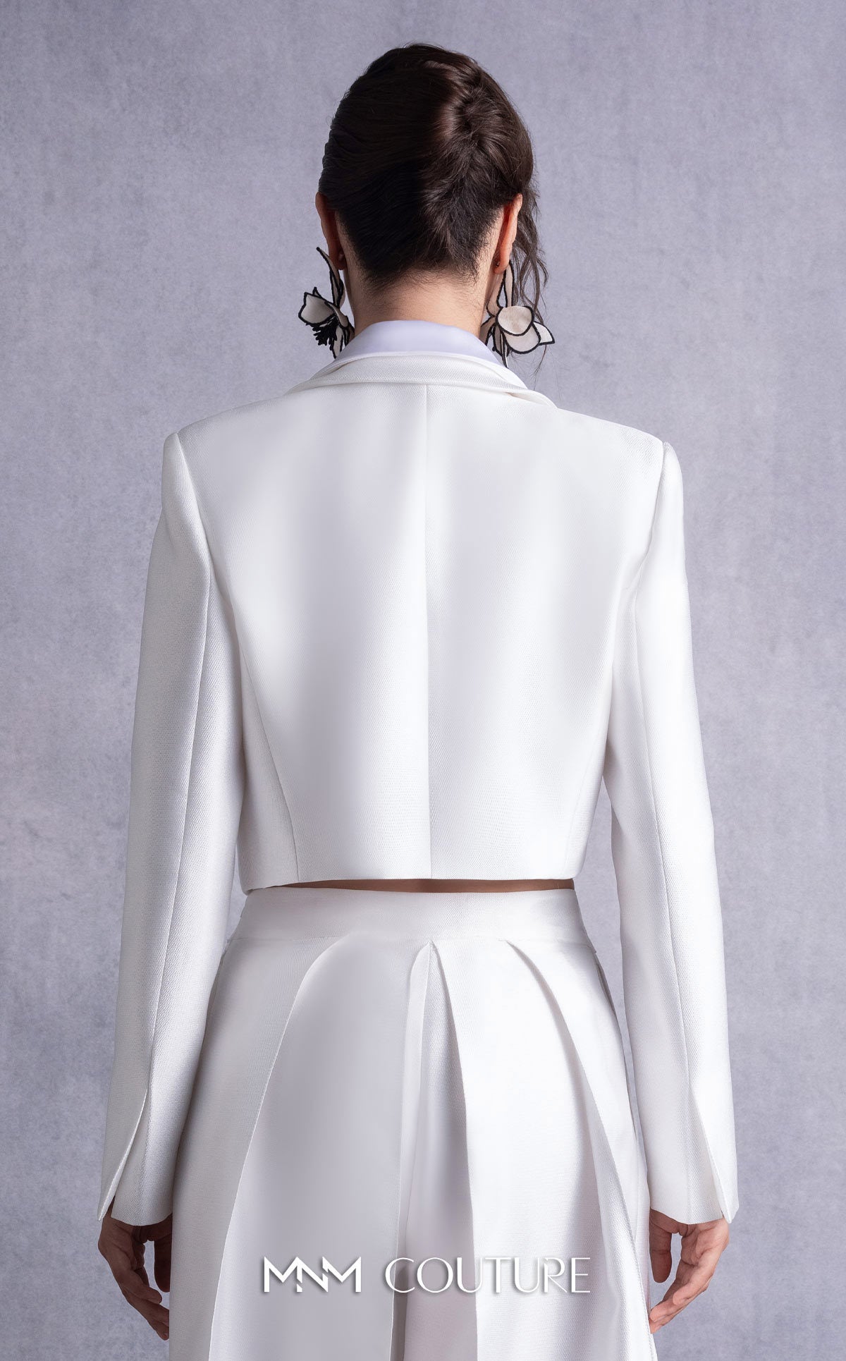 V-Neck Full Length Satin Pantsuit by MNM Couture GOS2515 in Off White