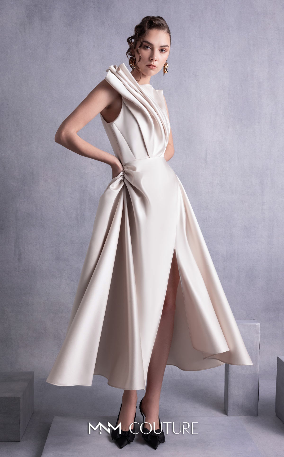 Cocktail Dresses Midi A Line Cocktail Dress MNM Couture GOS2517 Gold
