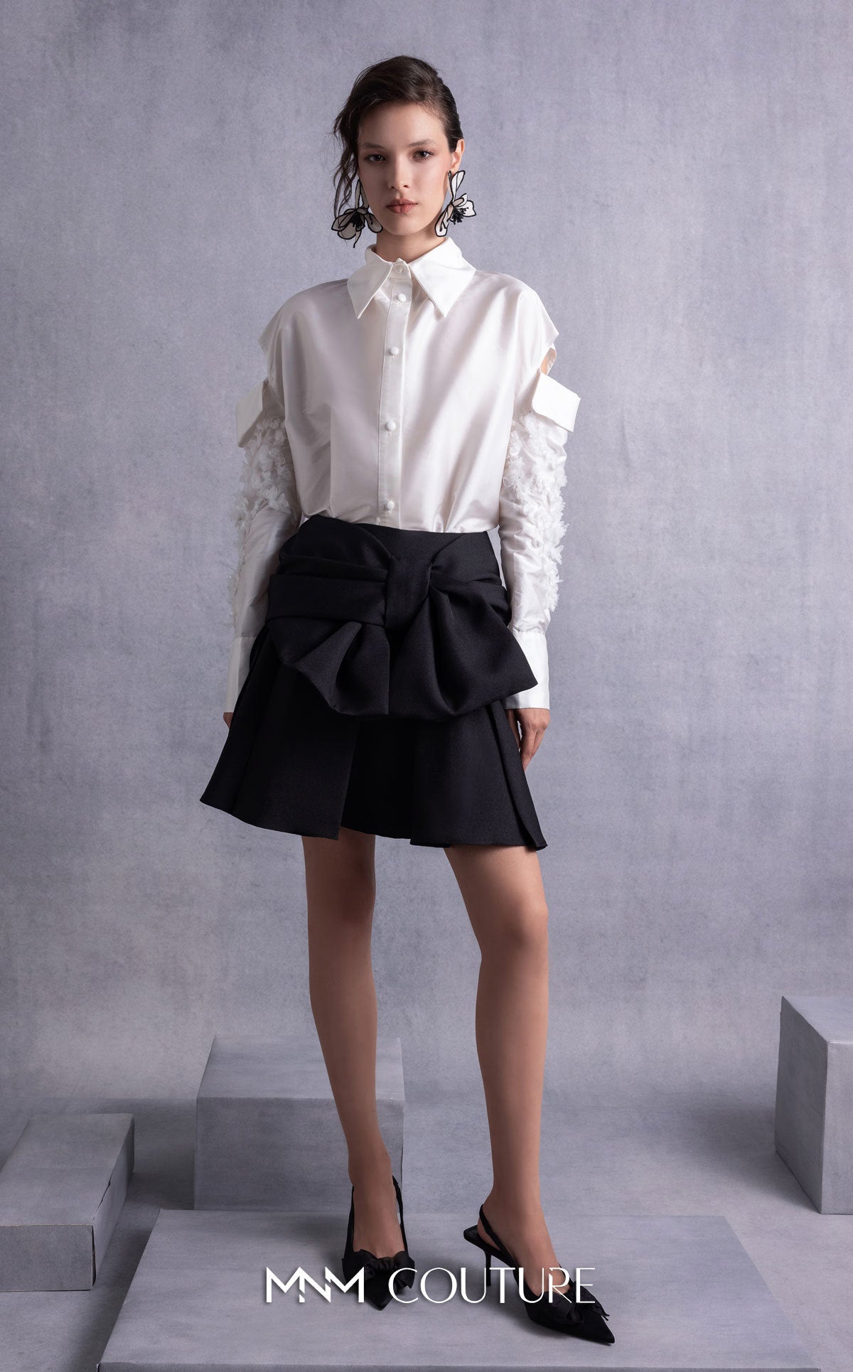 Collared Short Two-Piece Cocktail Dress by MNM Couture GOS2519 in White/Black