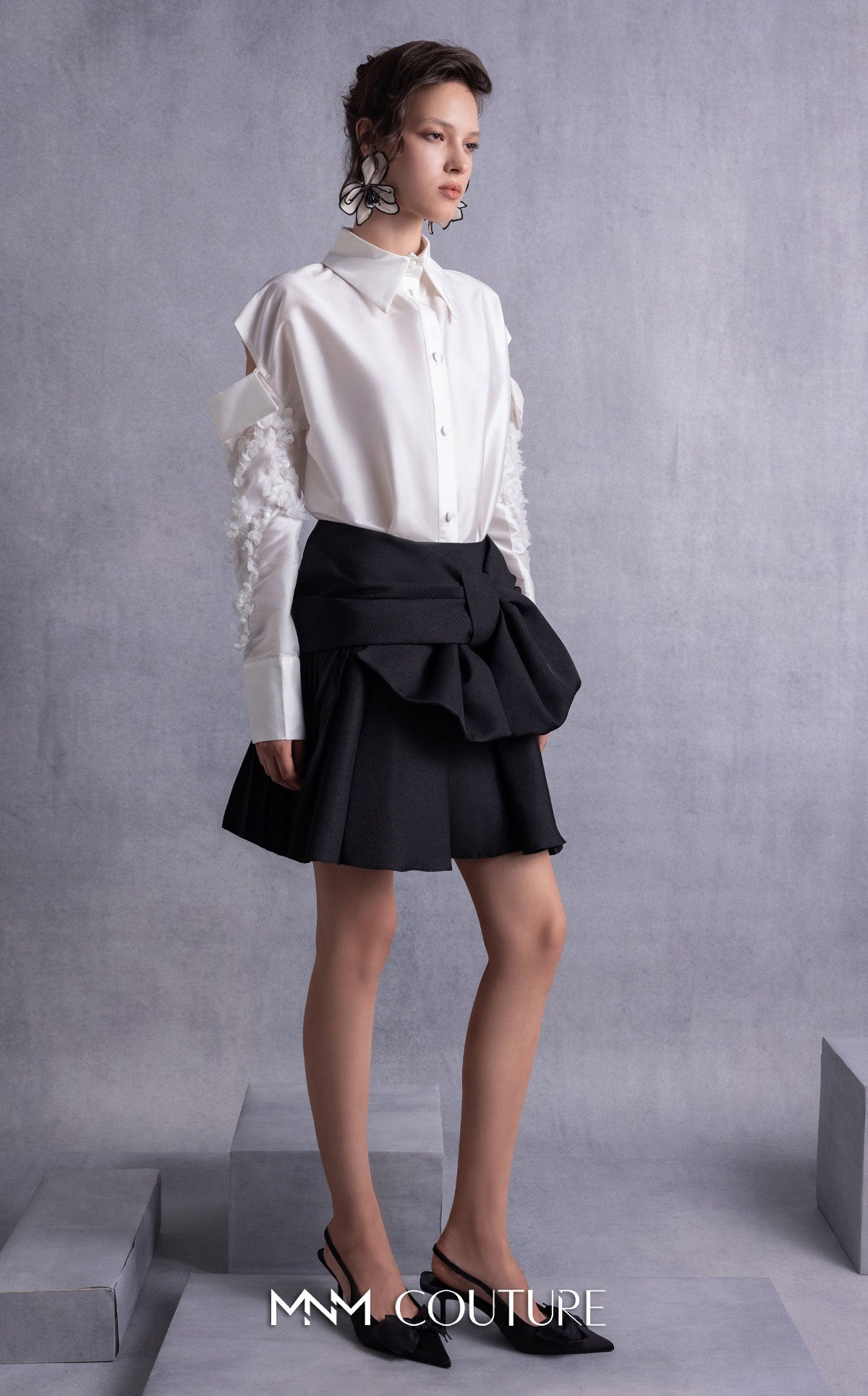 Collared Short Two-Piece Cocktail Dress by MNM Couture GOS2519 in White/Black