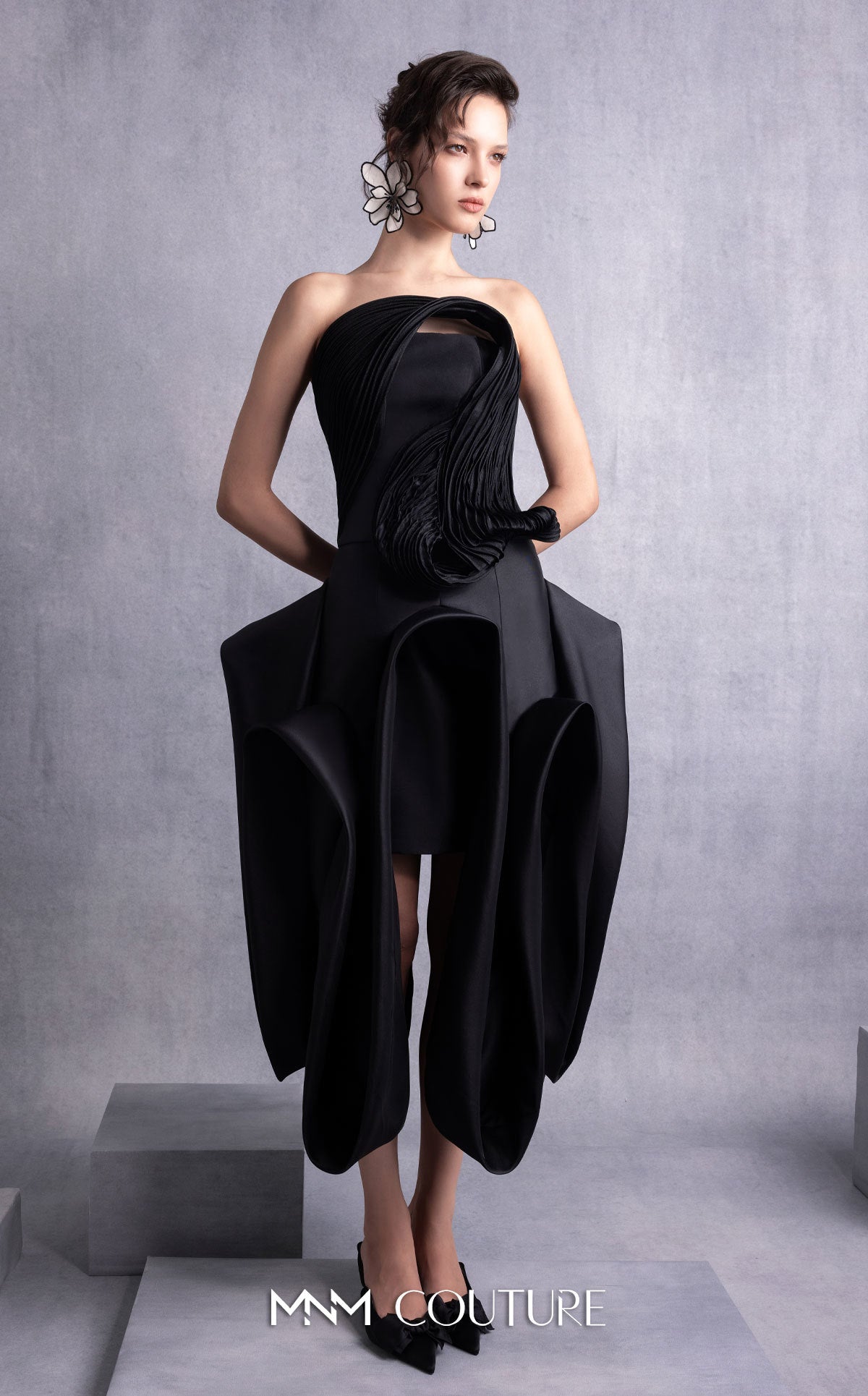 Strapless Short Satin Cocktail Dress by MNM Couture GOS2520 in Black