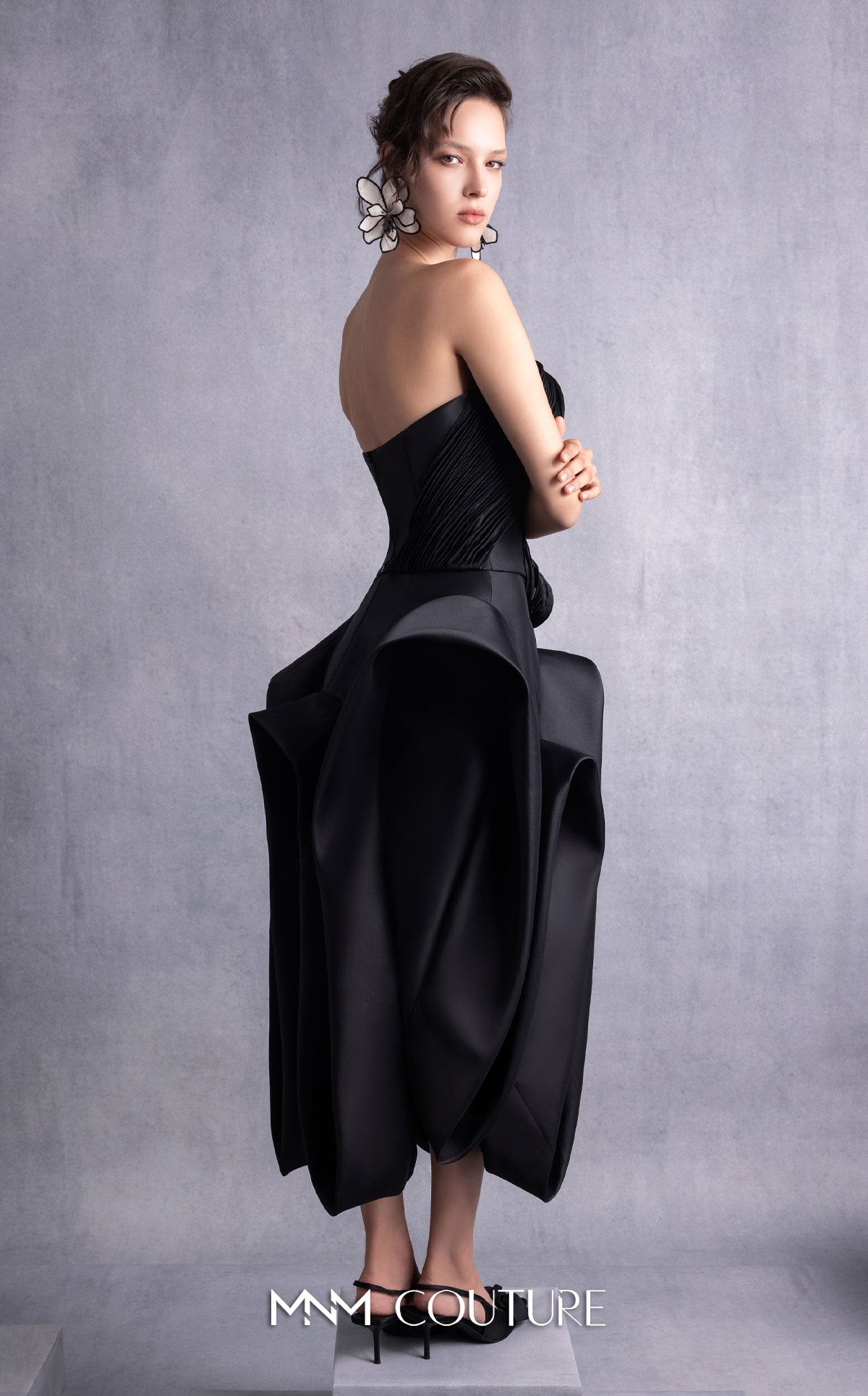 Strapless Short Satin Cocktail Dress by MNM Couture GOS2520 in Black