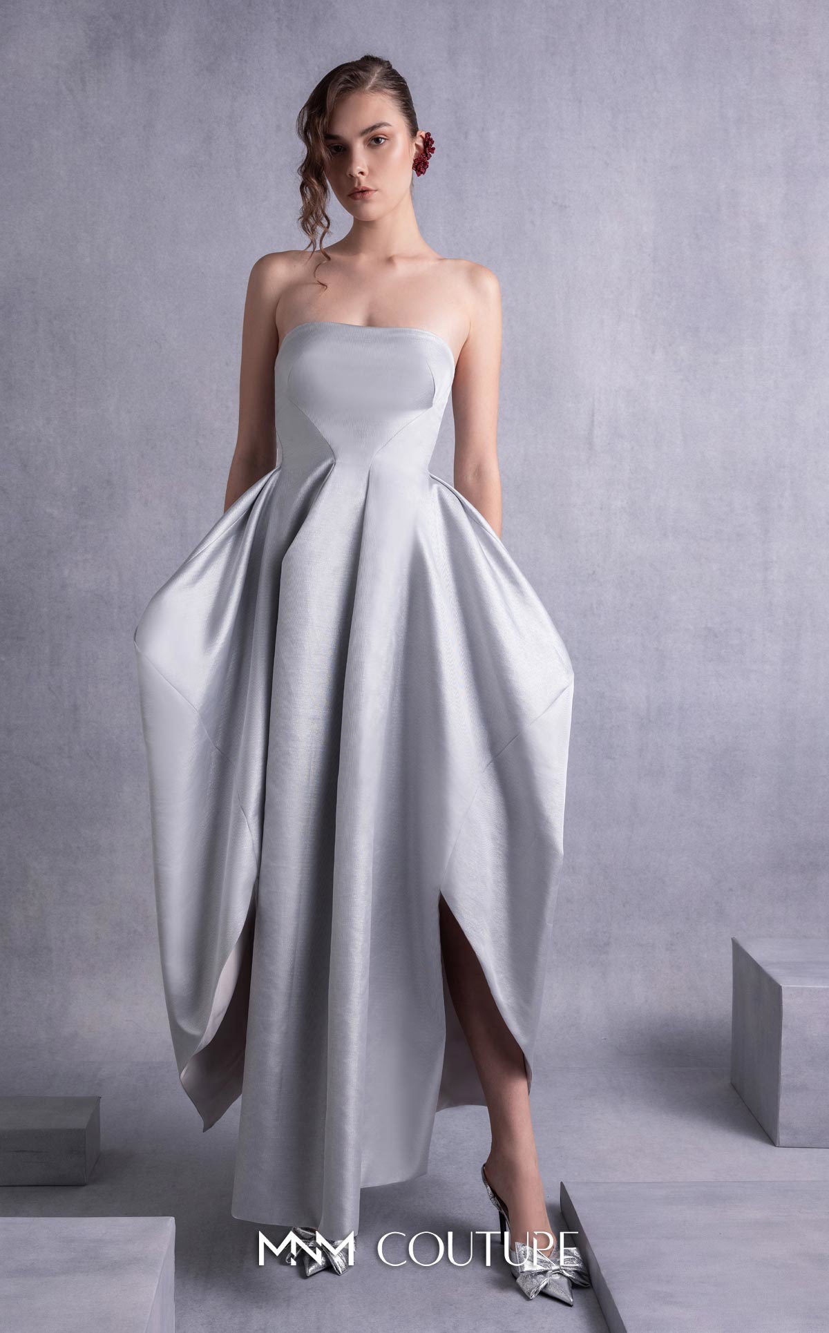 Cocktail Dresses Tea Length Cocktail A Line Dress MNM Couture GOS2521 Silver