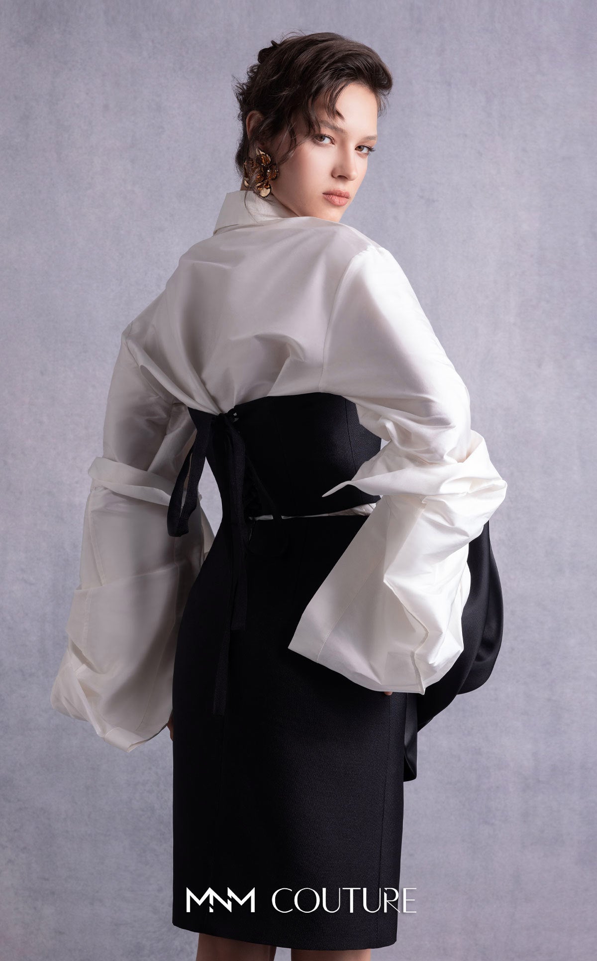 Collared Short Satin Cocktail Dress by MNM Couture GOS2526 in Black/White