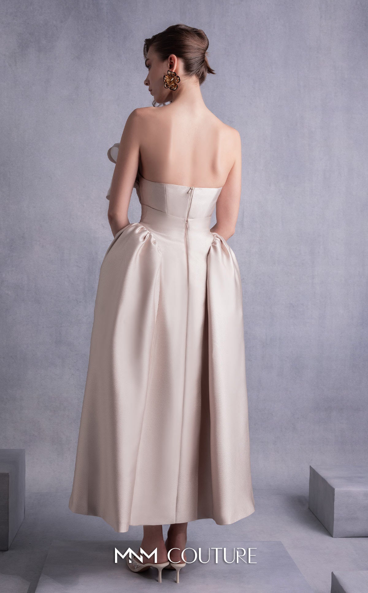 Cocktail Dresses Ruffle Tea Length Corset Pleated Cocktail Dress MNM Couture GOS2531 Gold