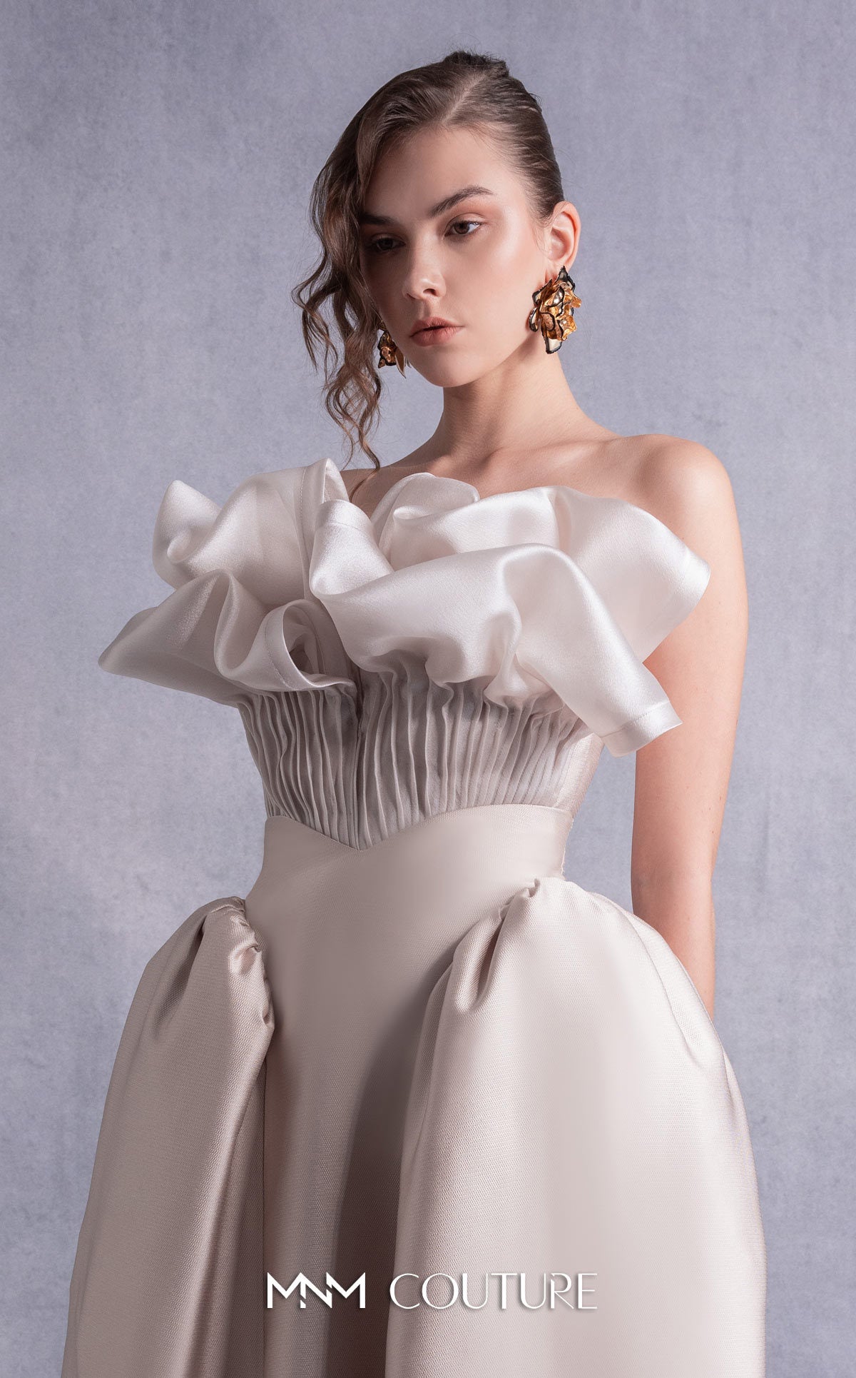 Cocktail Dresses Ruffle Tea Length Corset Pleated Cocktail Dress MNM Couture GOS2531 Gold