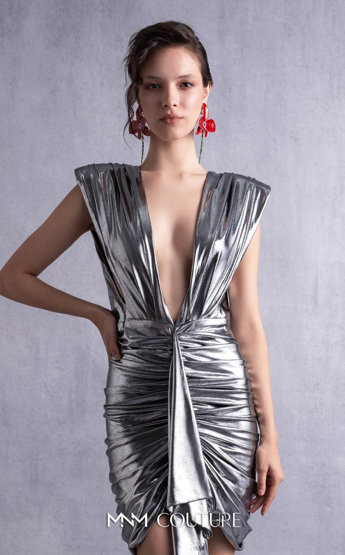 Cocktail Dresses Short Metallic Mini Cocktail Dress MNM Couture GOS2534 Silver