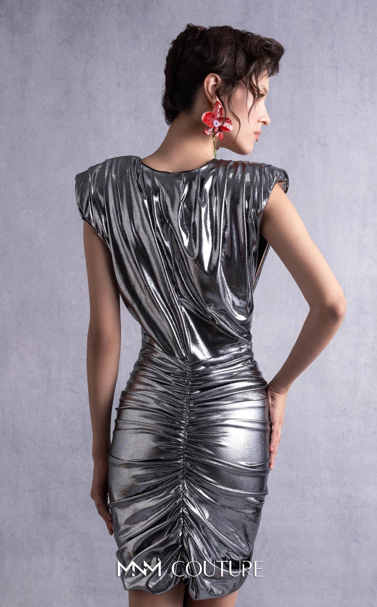 Cocktail Dresses Short Metallic Mini Cocktail Dress MNM Couture GOS2534 Silver