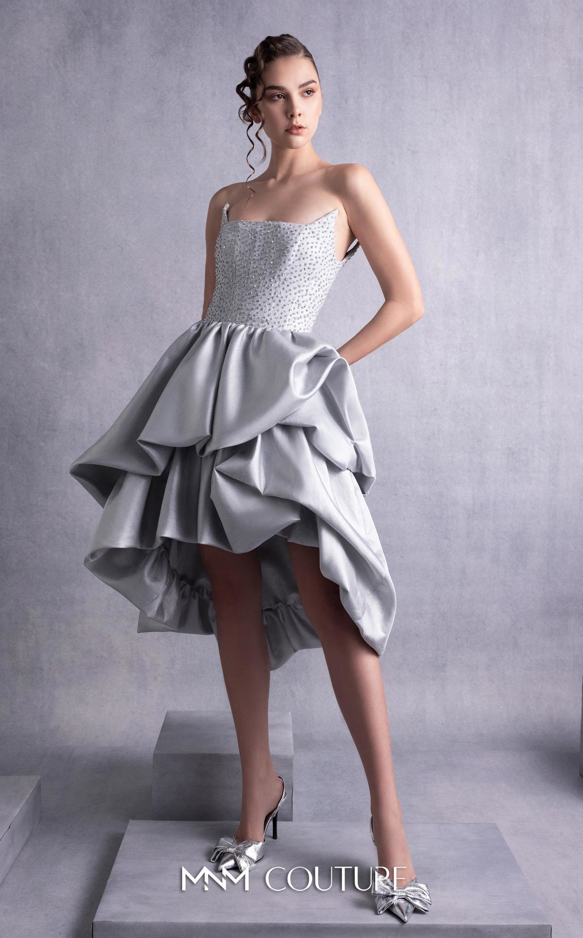 Cocktail Dresses Short Ruffled Mini Cocktail Dress MNM Couture GOS2538 Silver