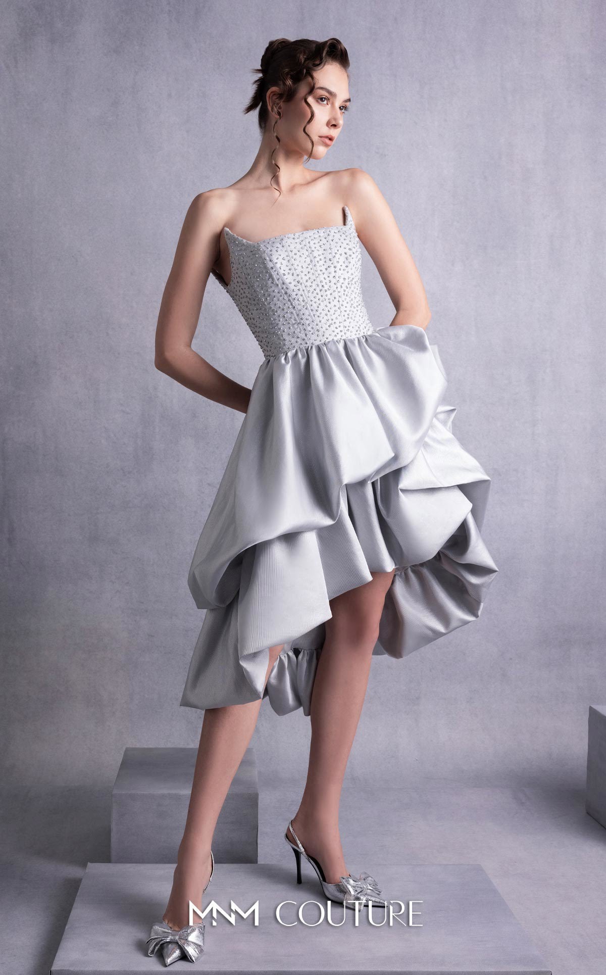 Cocktail Dresses Short Ruffled Mini Cocktail Dress MNM Couture GOS2538 Silver